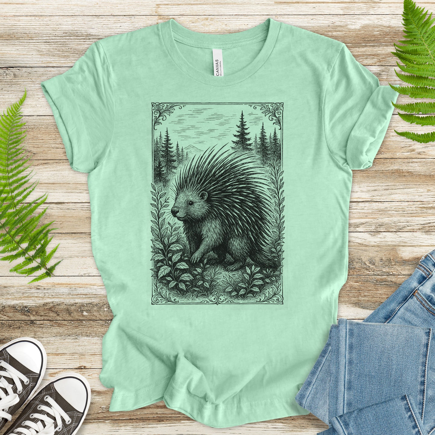 Vintage Porcupine T-Shirt – Forest Critter Sketch Art Tee