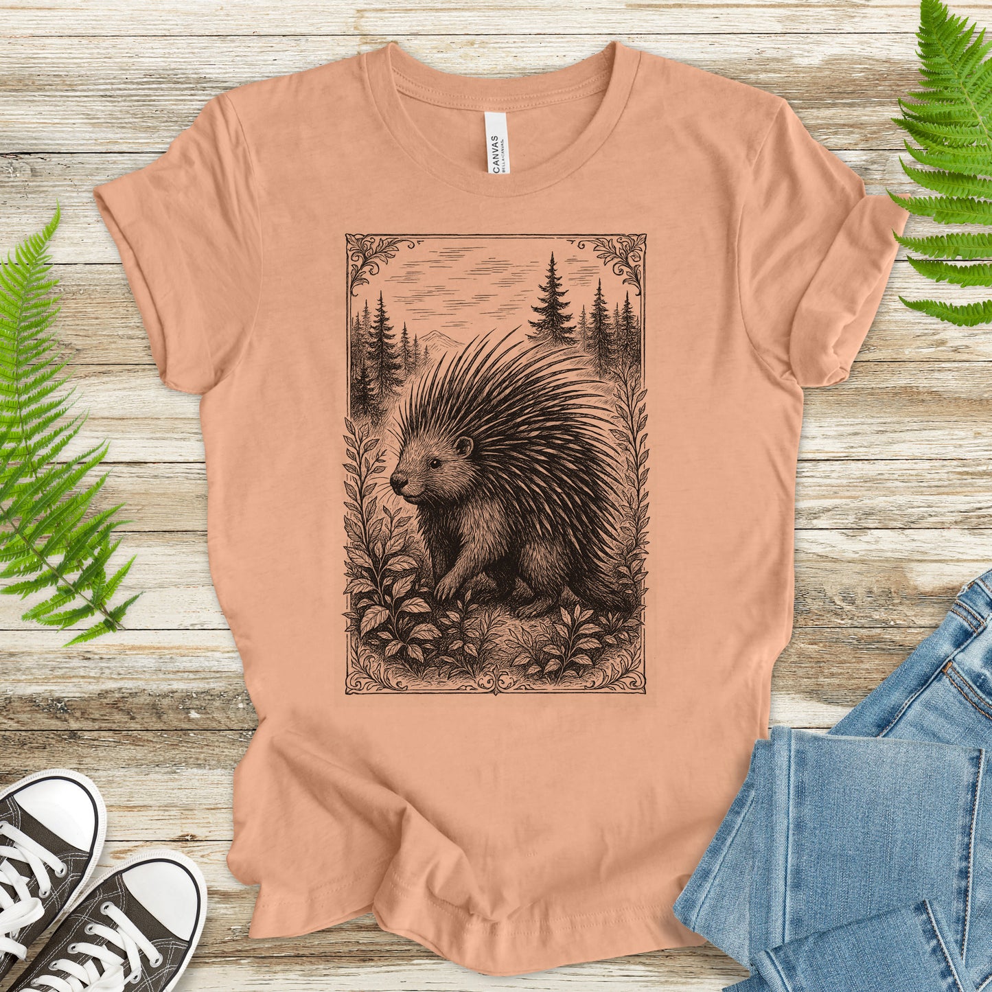 Vintage Porcupine T-Shirt – Forest Critter Sketch Art Tee
