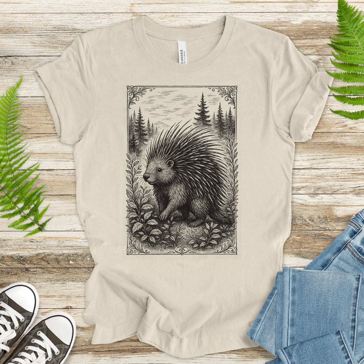 Vintage Porcupine T-Shirt – Forest Critter Sketch Art Tee