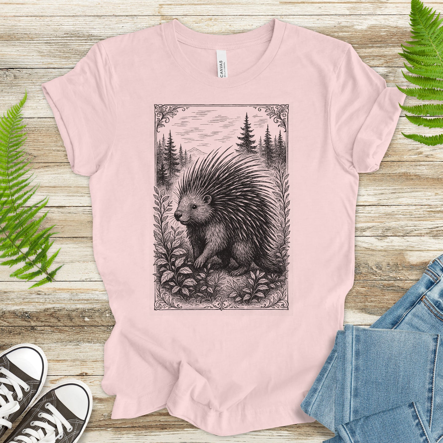 Vintage Porcupine T-Shirt – Forest Critter Sketch Art Tee