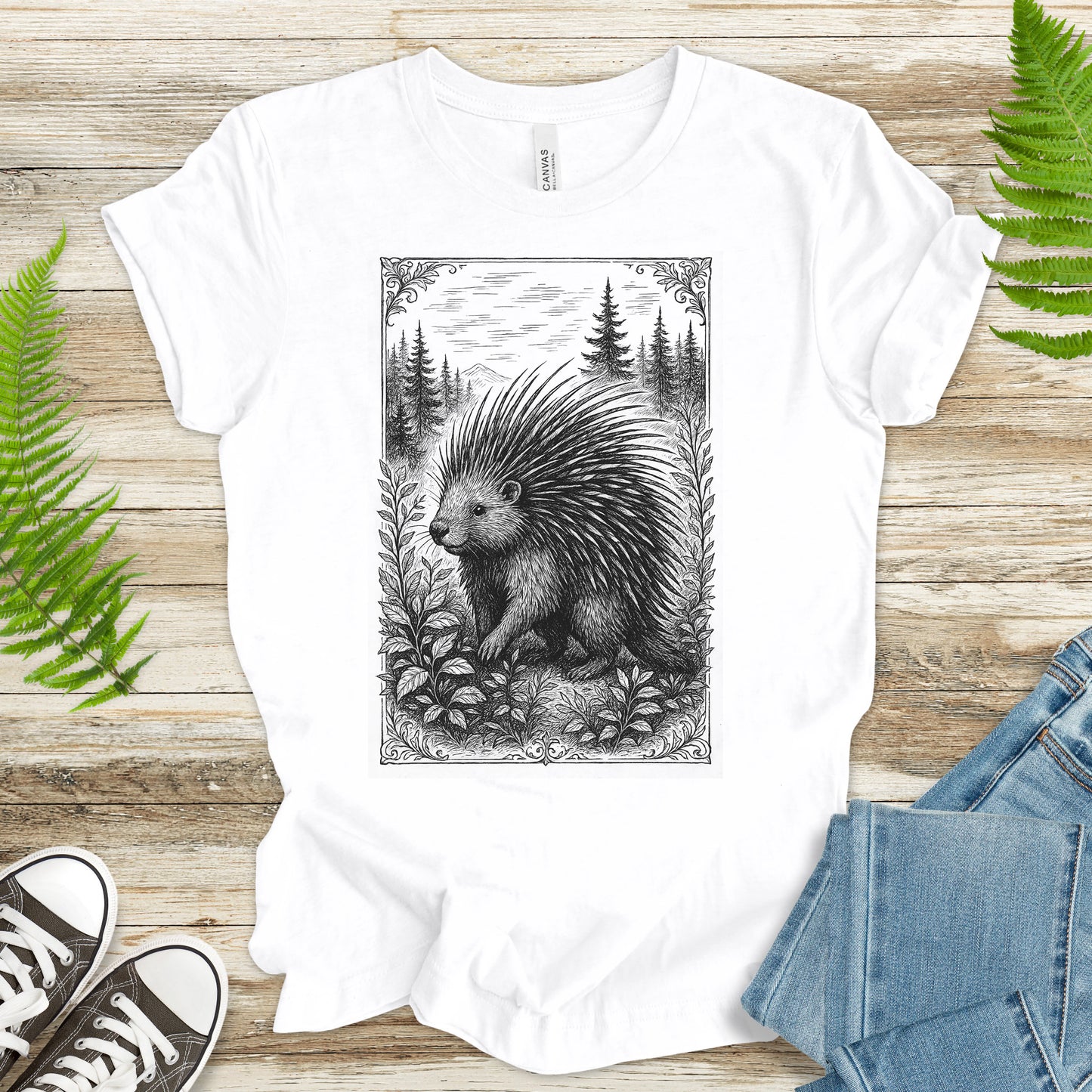 Vintage Porcupine T-Shirt – Forest Critter Sketch Art Tee