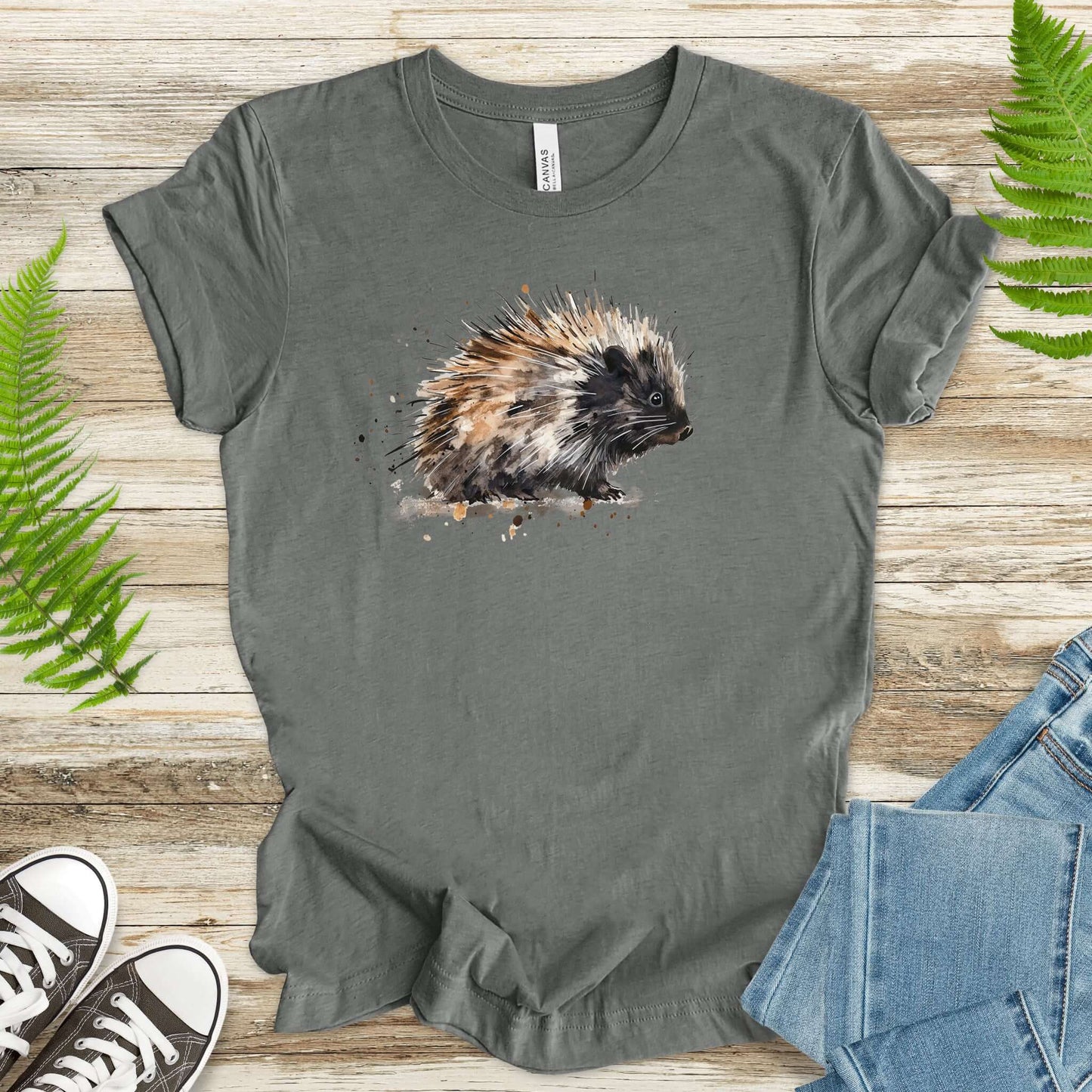 Watercolor Porcupine T-Shirt – Artistic Wildlife Animal Tee