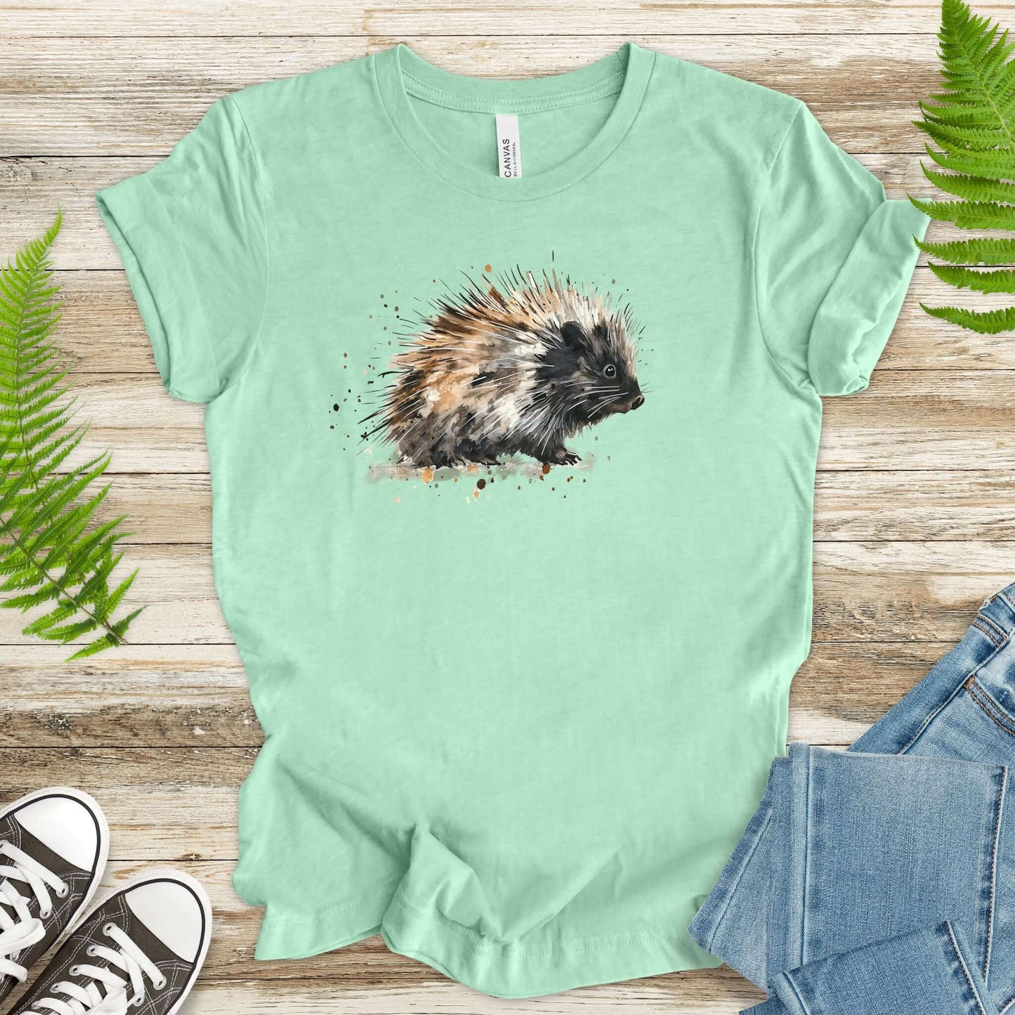 Watercolor Porcupine T-Shirt – Artistic Wildlife Animal Tee