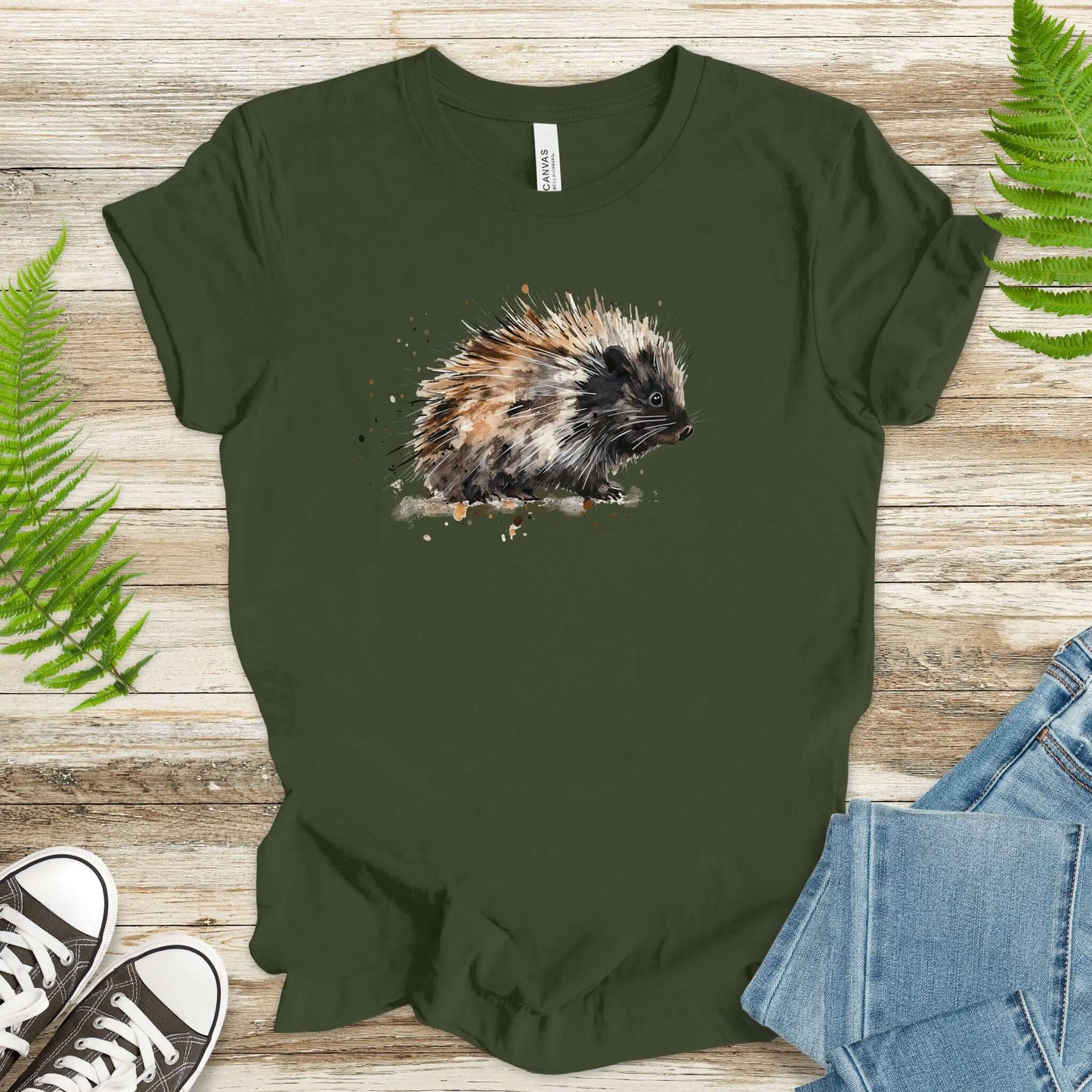 Watercolor Porcupine T-Shirt – Artistic Wildlife Animal Tee