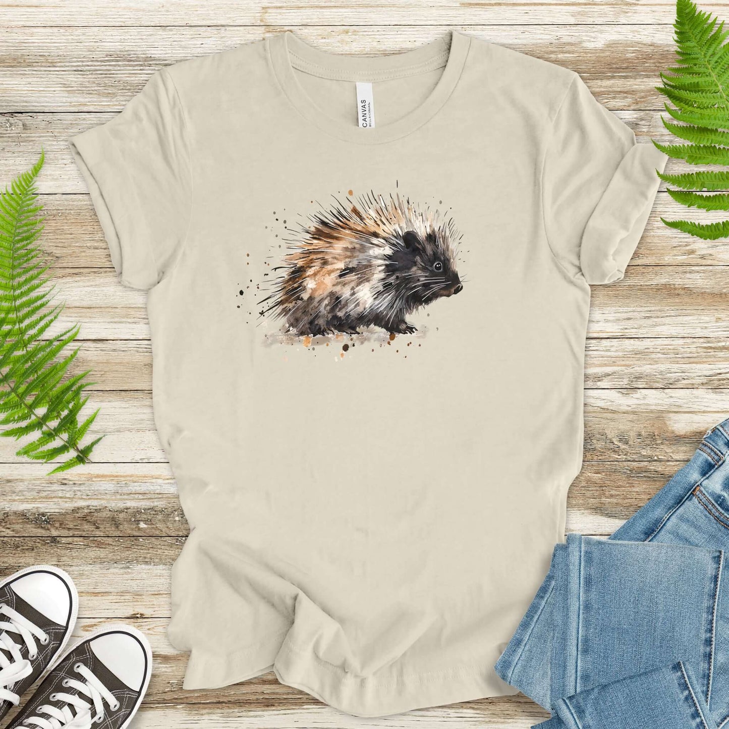 Watercolor Porcupine T-Shirt – Artistic Wildlife Animal Tee