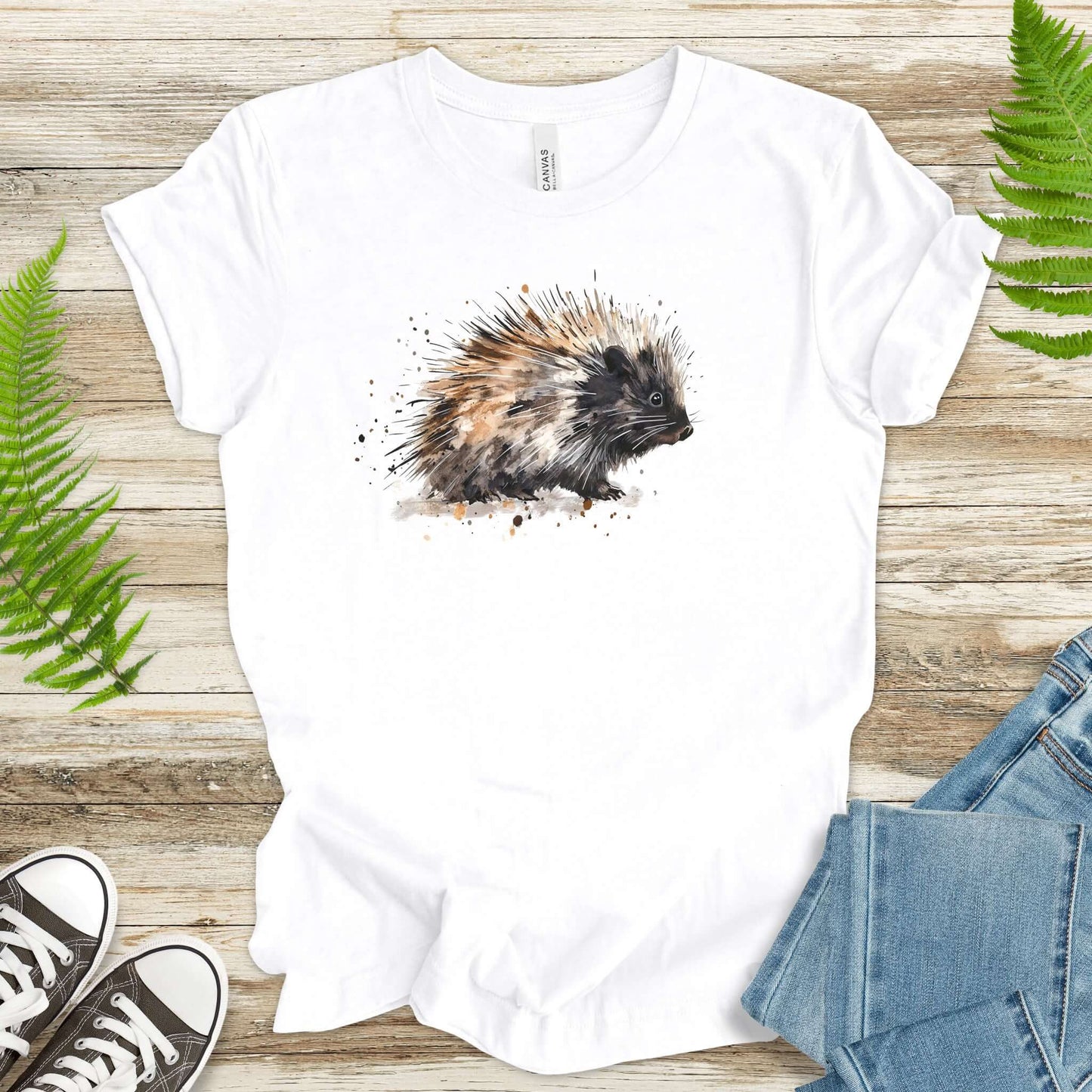 Watercolor Porcupine T-Shirt – Artistic Wildlife Animal Tee