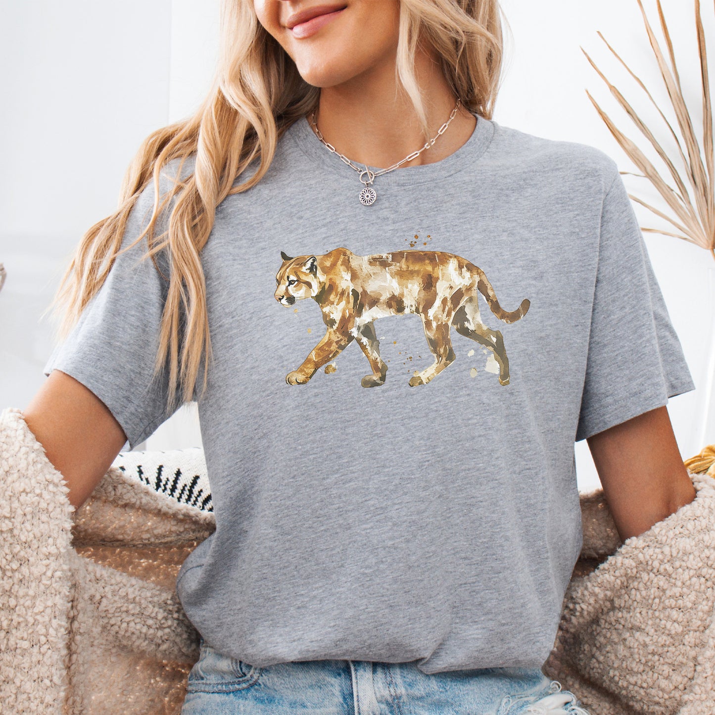 Watercolor Puma T-Shirt – Majestic Big Cat Nature Lover Tee