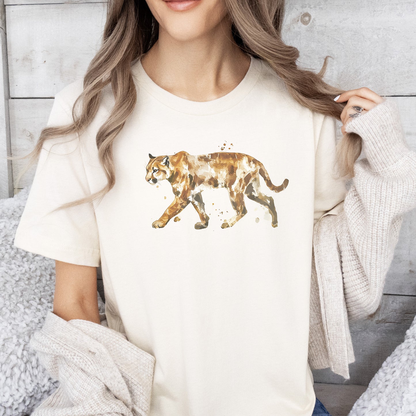 Watercolor Puma T-Shirt – Majestic Big Cat Nature Lover Tee