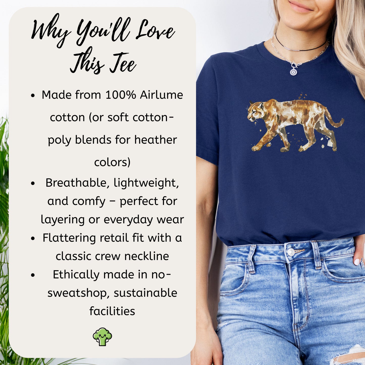 Watercolor Puma T-Shirt – Majestic Big Cat Nature Lover Tee