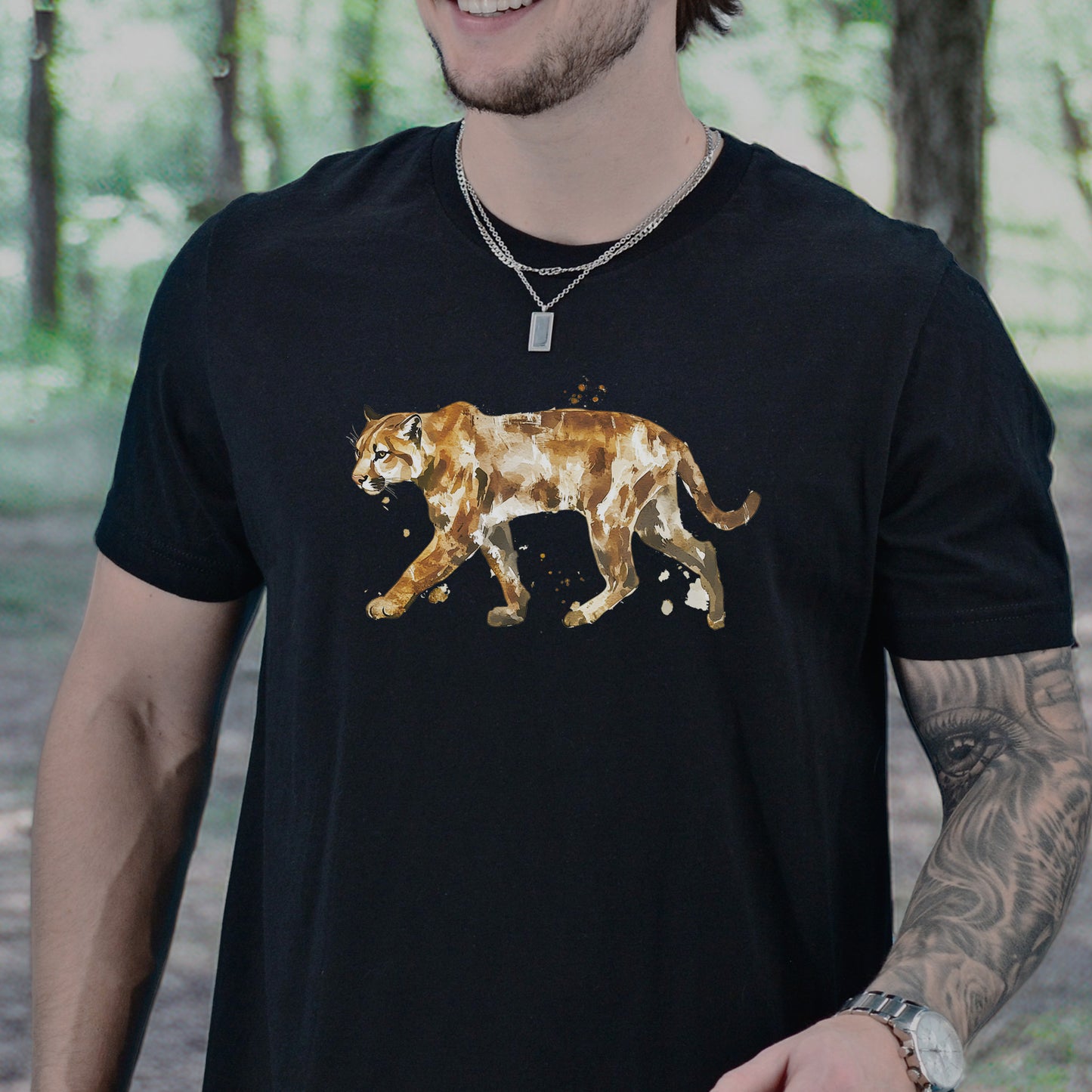 Watercolor Puma T-Shirt – Majestic Big Cat Nature Lover Tee