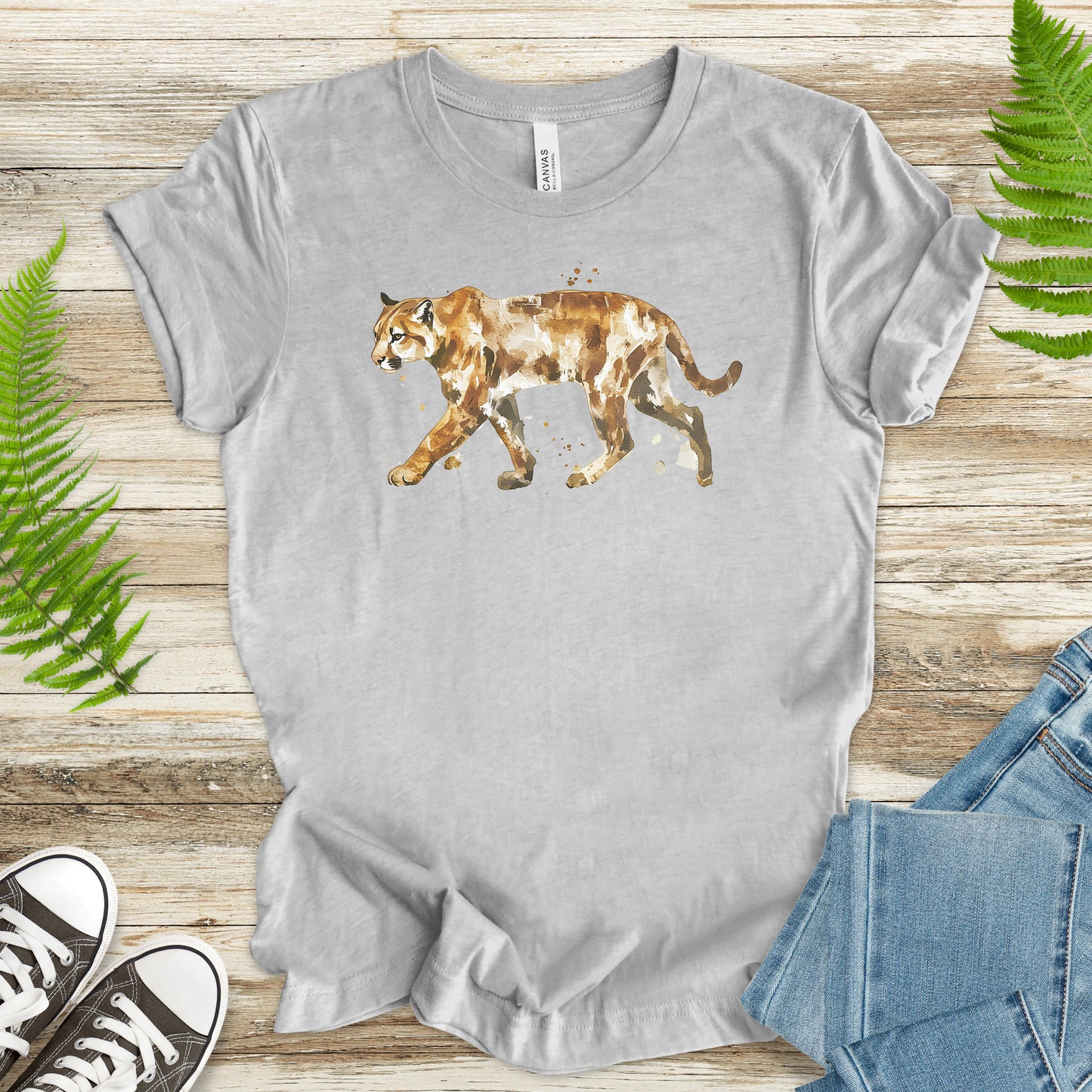 Watercolor Puma T-Shirt – Majestic Big Cat Nature Lover Tee