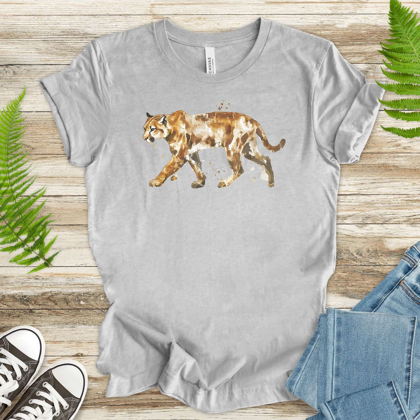 Watercolor Mountain Lion T-Shirt – Wild Cat Walking Art Tee