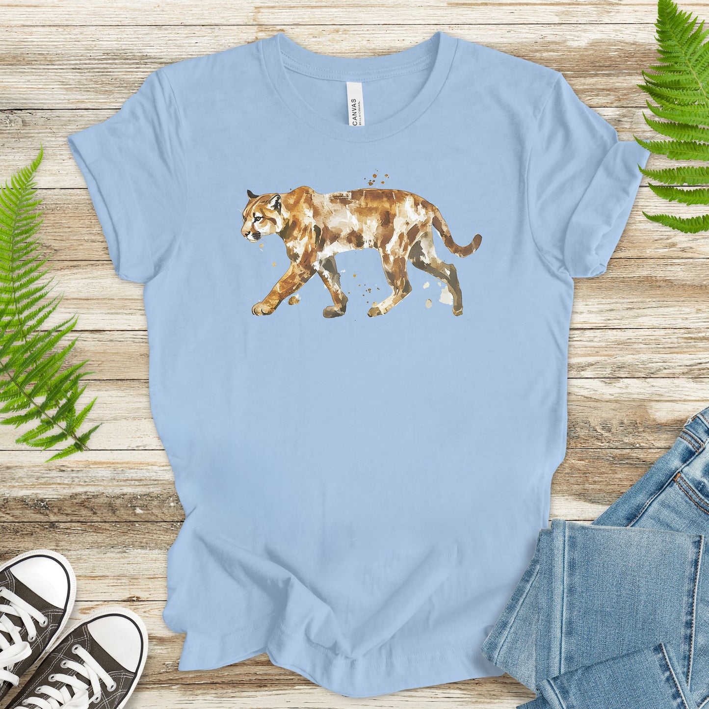 Watercolor Puma T-Shirt – Majestic Big Cat Nature Lover Tee
