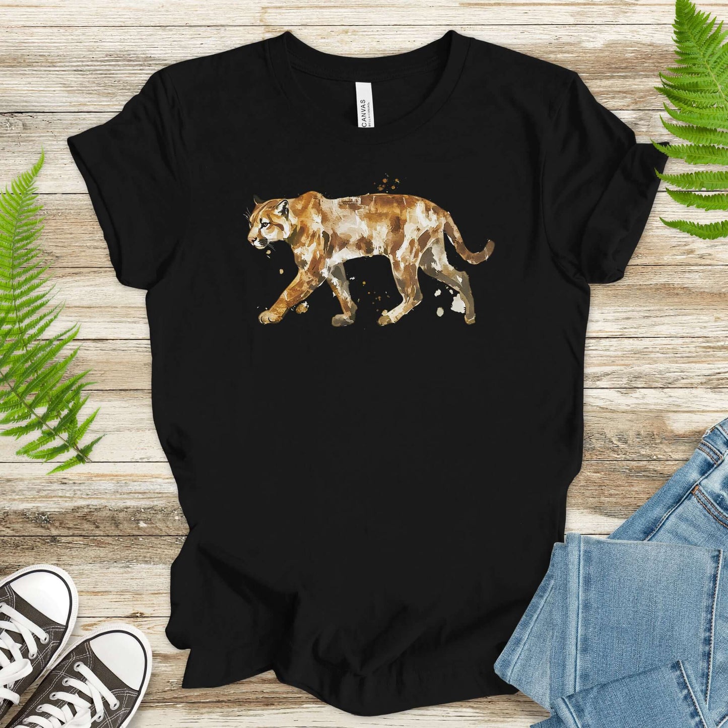 Watercolor Mountain Lion T-Shirt – Wild Cat Walking Art Tee