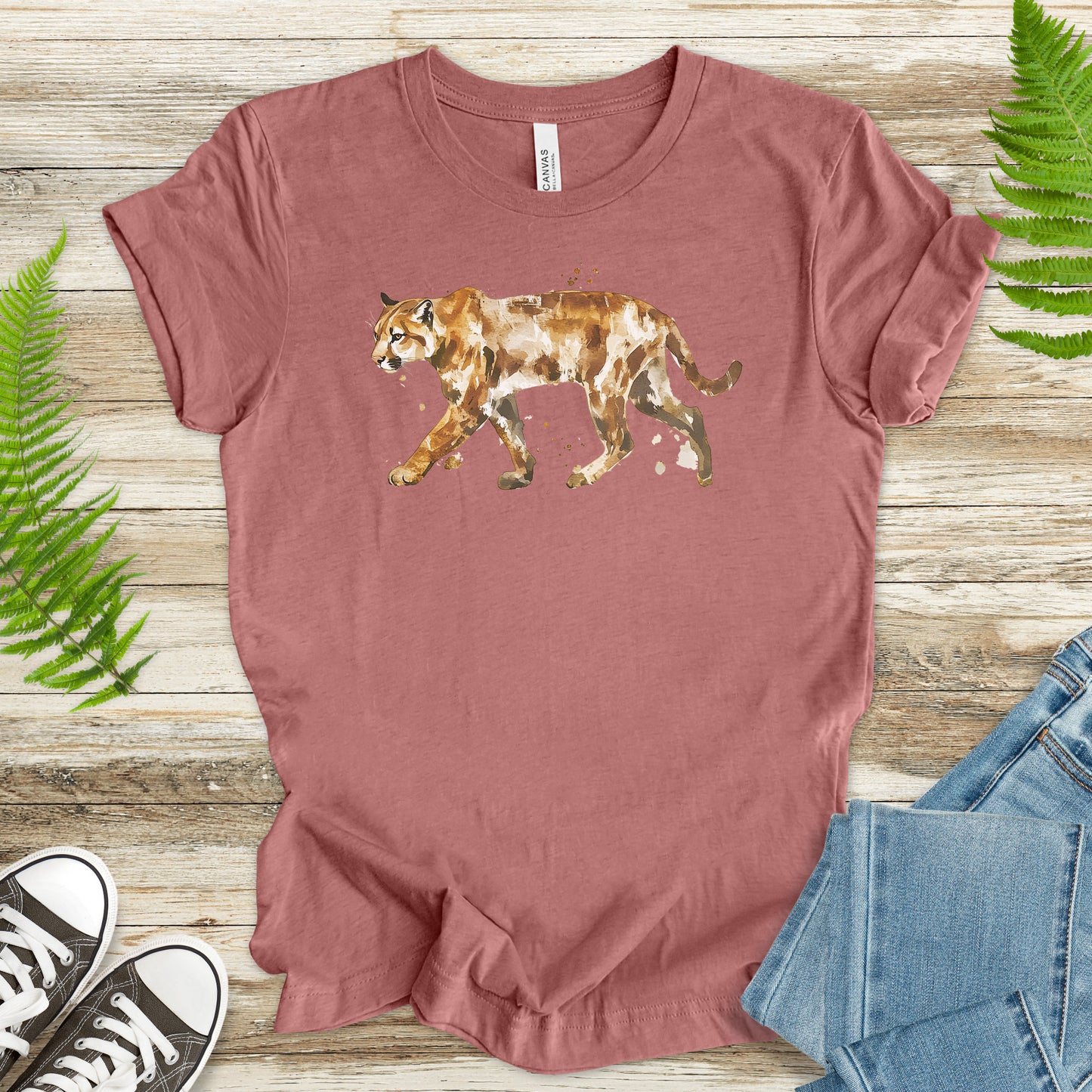 Watercolor Puma T-Shirt – Majestic Big Cat Nature Lover Tee