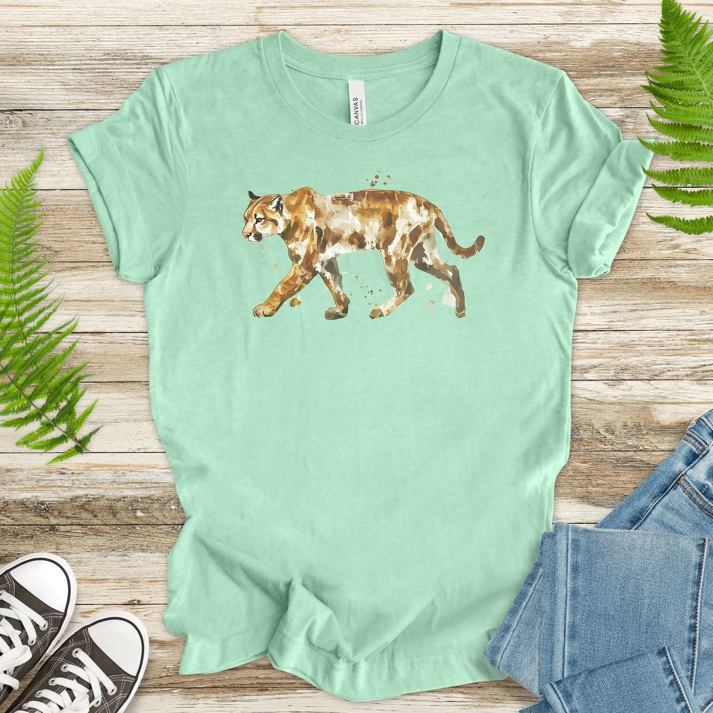 Watercolor Mountain Lion T-Shirt – Wild Cat Walking Art Tee