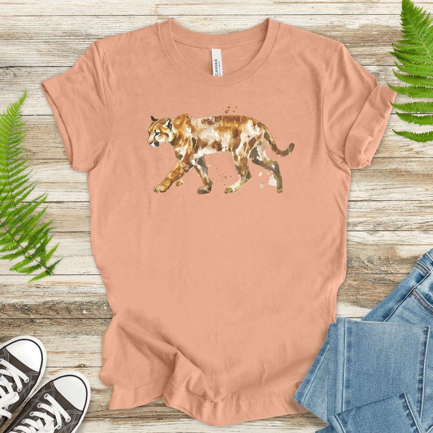 Watercolor Mountain Lion T-Shirt – Wild Cat Walking Art Tee