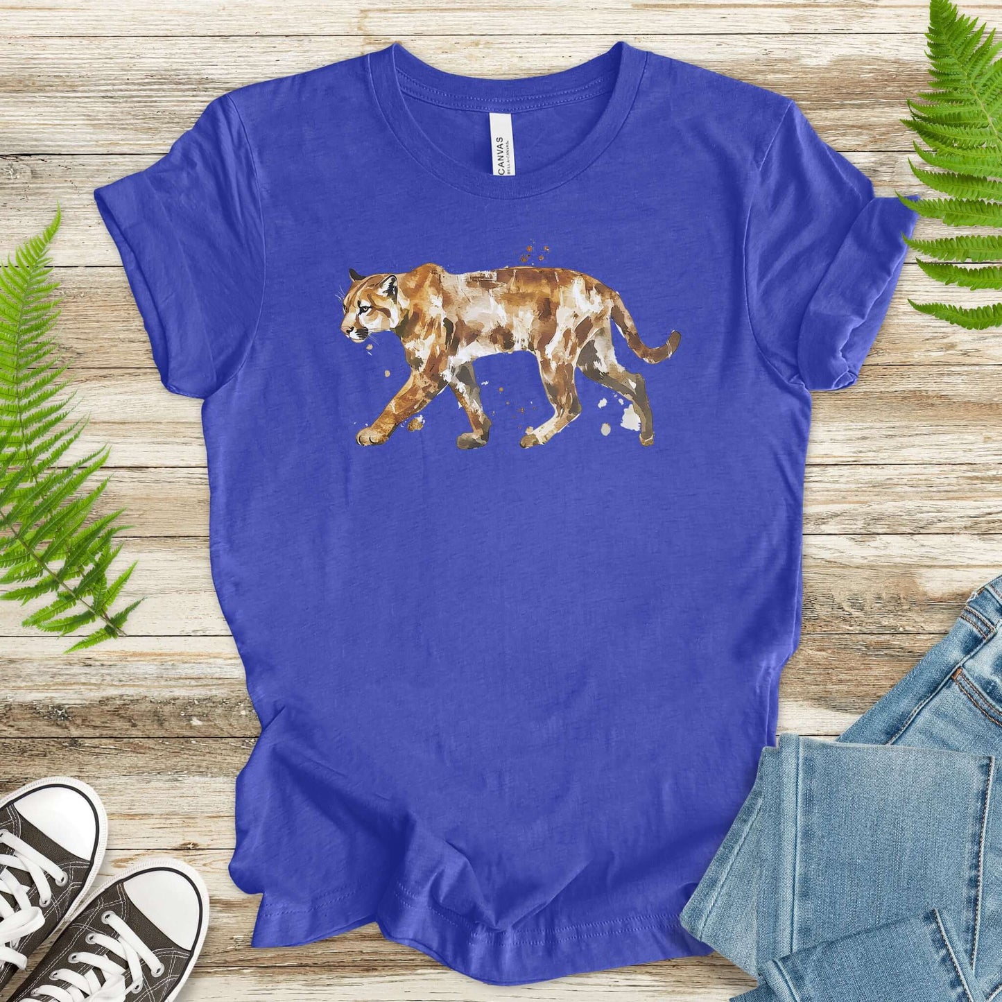 Watercolor Mountain Lion T-Shirt – Wild Cat Walking Art Tee