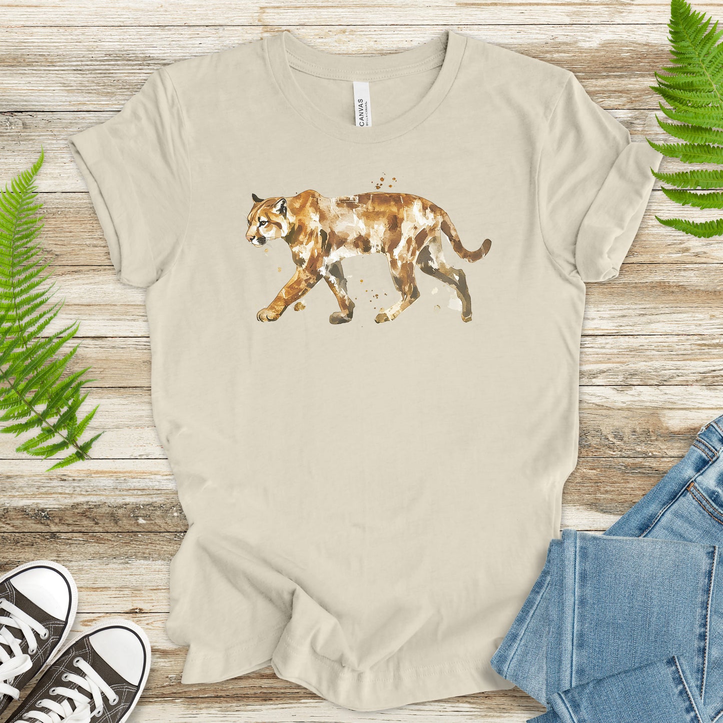 Watercolor Puma T-Shirt – Majestic Big Cat Nature Lover Tee