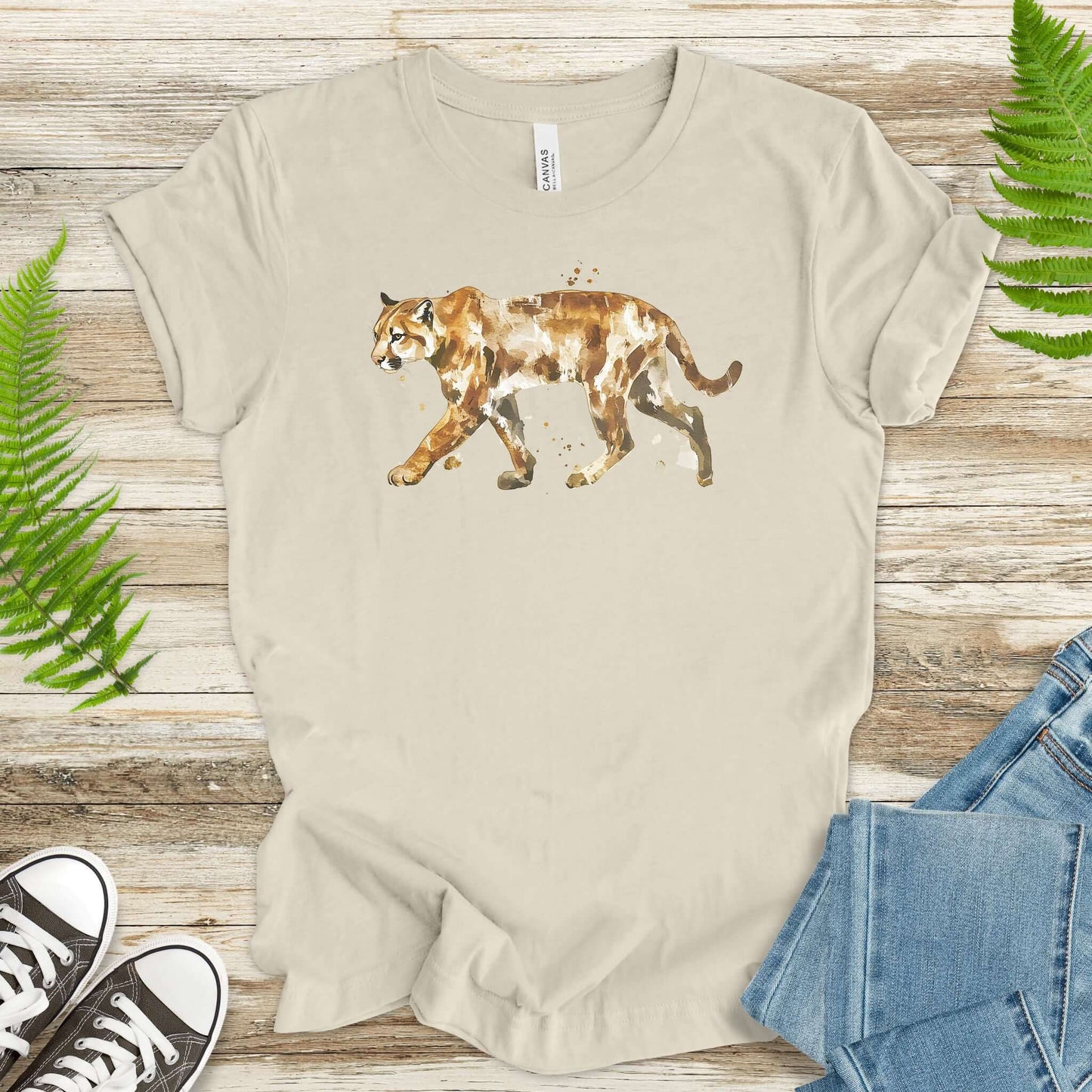 Watercolor Mountain Lion T-Shirt – Wild Cat Walking Art Tee