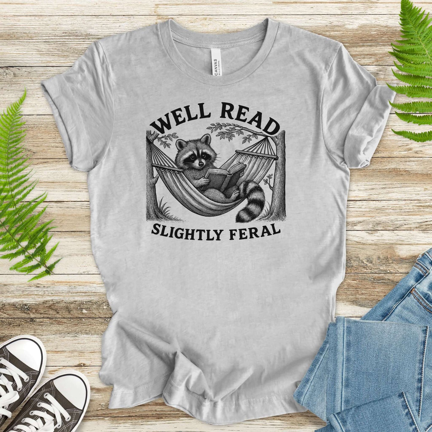 Raccoon Well Read Slightly Feral T-Shirt – Funny Book Lover Tee for Raccoon Fans