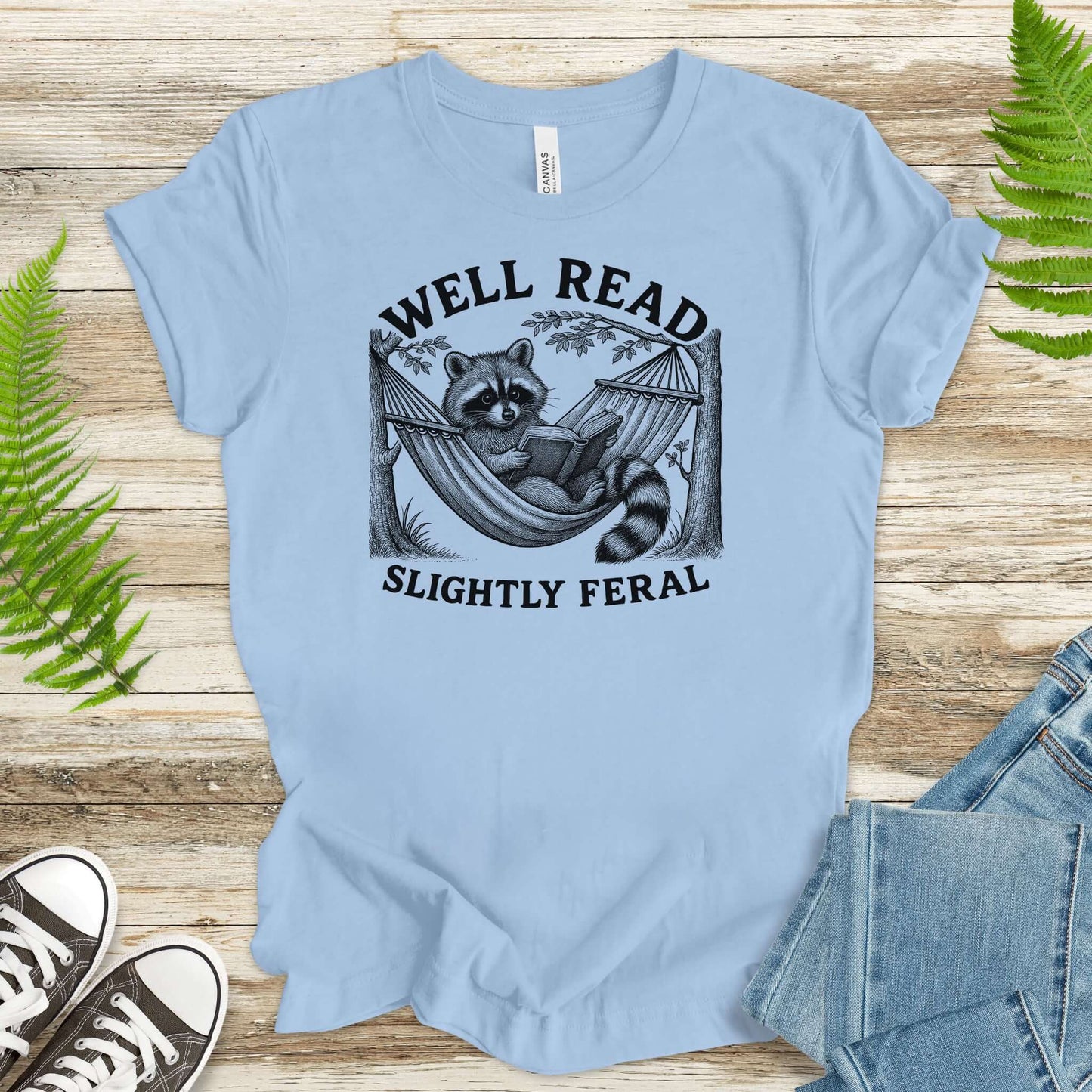 Raccoon Well Read Slightly Feral T-Shirt – Funny Book Lover Tee for Raccoon Fans
