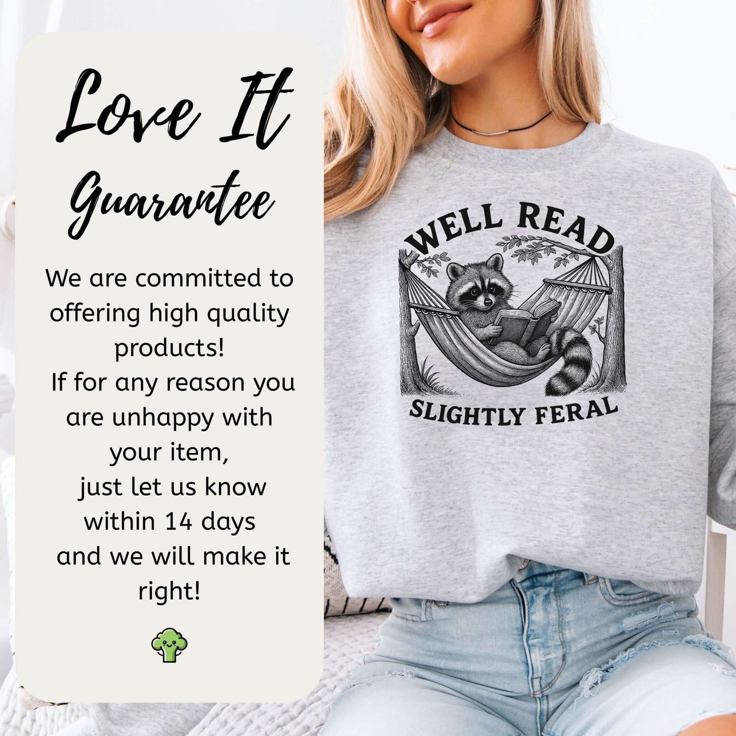 Well Read, Slightly Feral Raccoon Sweatshirt – Funny Book Lover & Trash Panda Gift