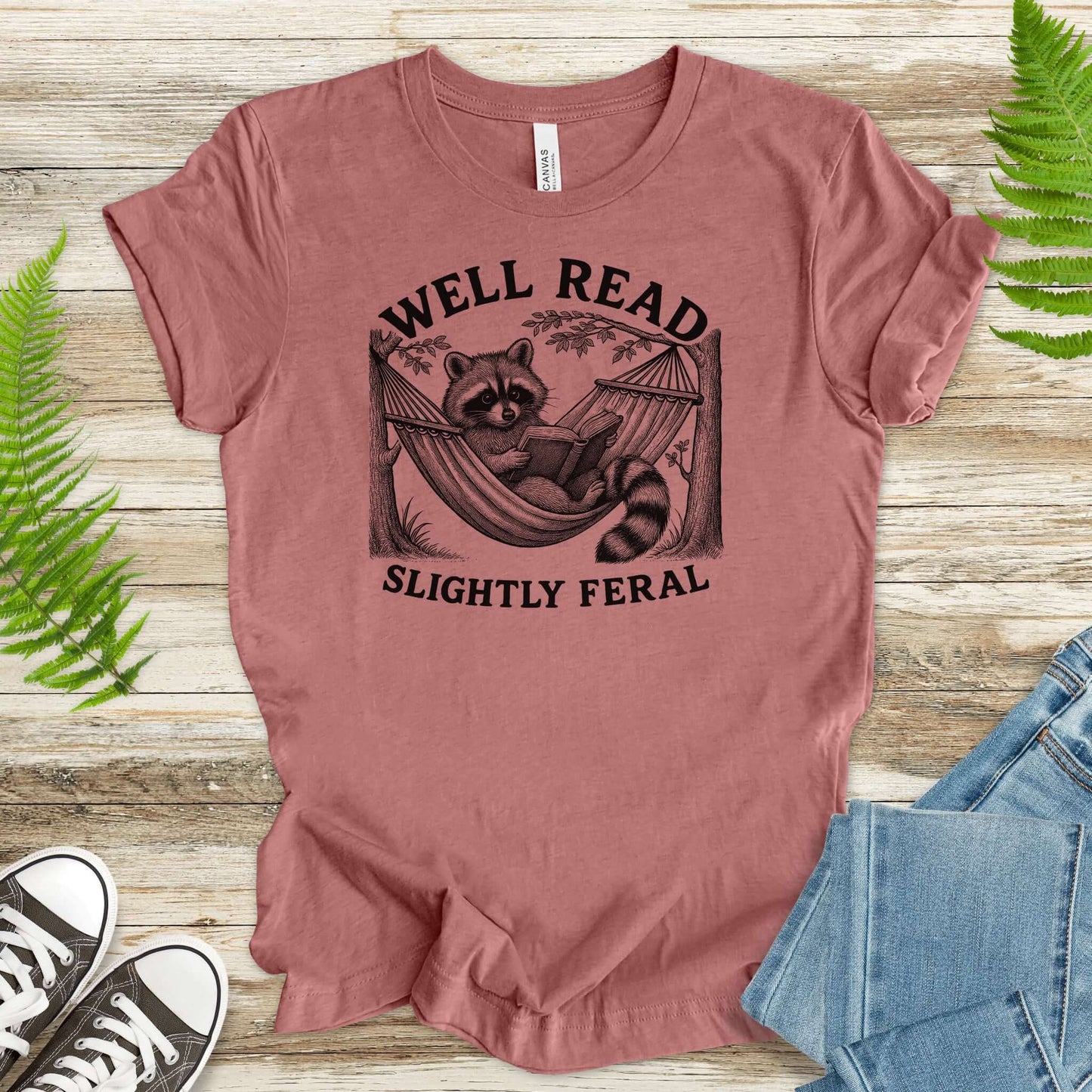 Raccoon Well Read Slightly Feral T-Shirt – Funny Book Lover Tee for Raccoon Fans