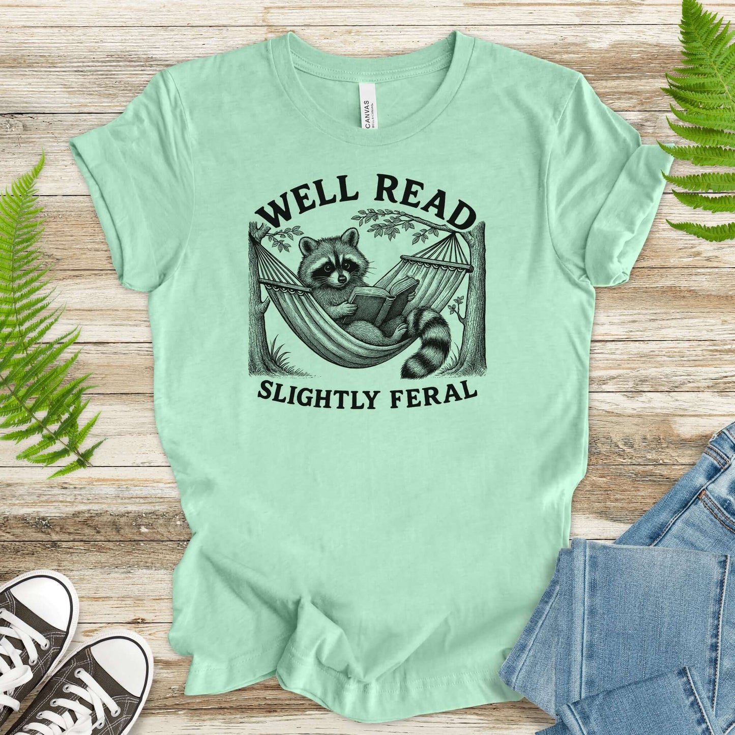 Raccoon Well Read Slightly Feral T-Shirt – Funny Book Lover Tee for Raccoon Fans