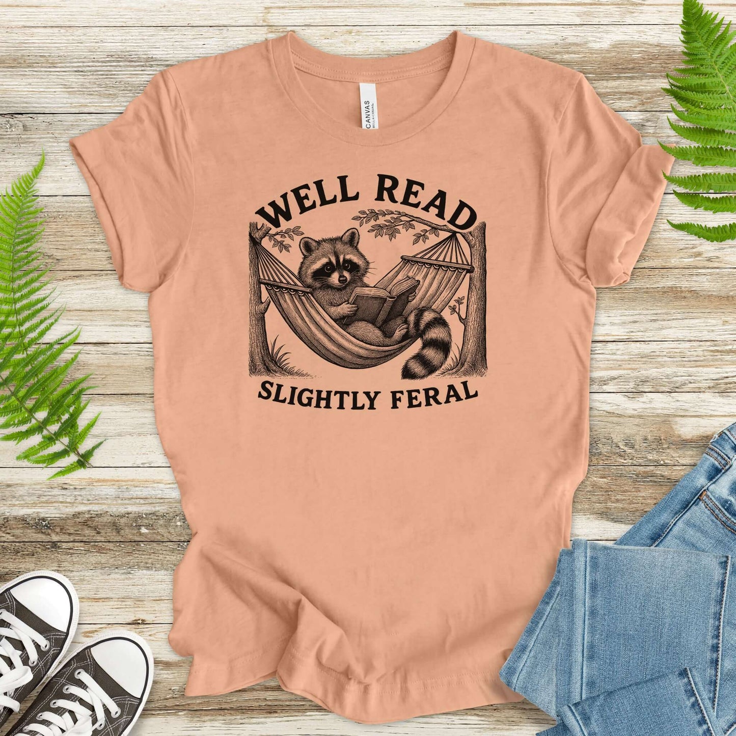 Raccoon Well Read Slightly Feral T-Shirt – Funny Book Lover Tee for Raccoon Fans