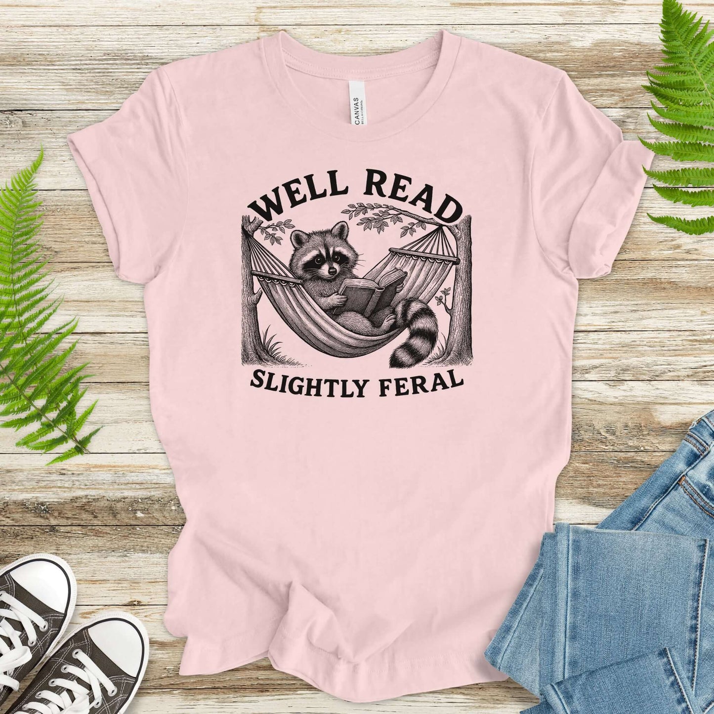 Raccoon Well Read Slightly Feral T-Shirt – Funny Book Lover Tee for Raccoon Fans