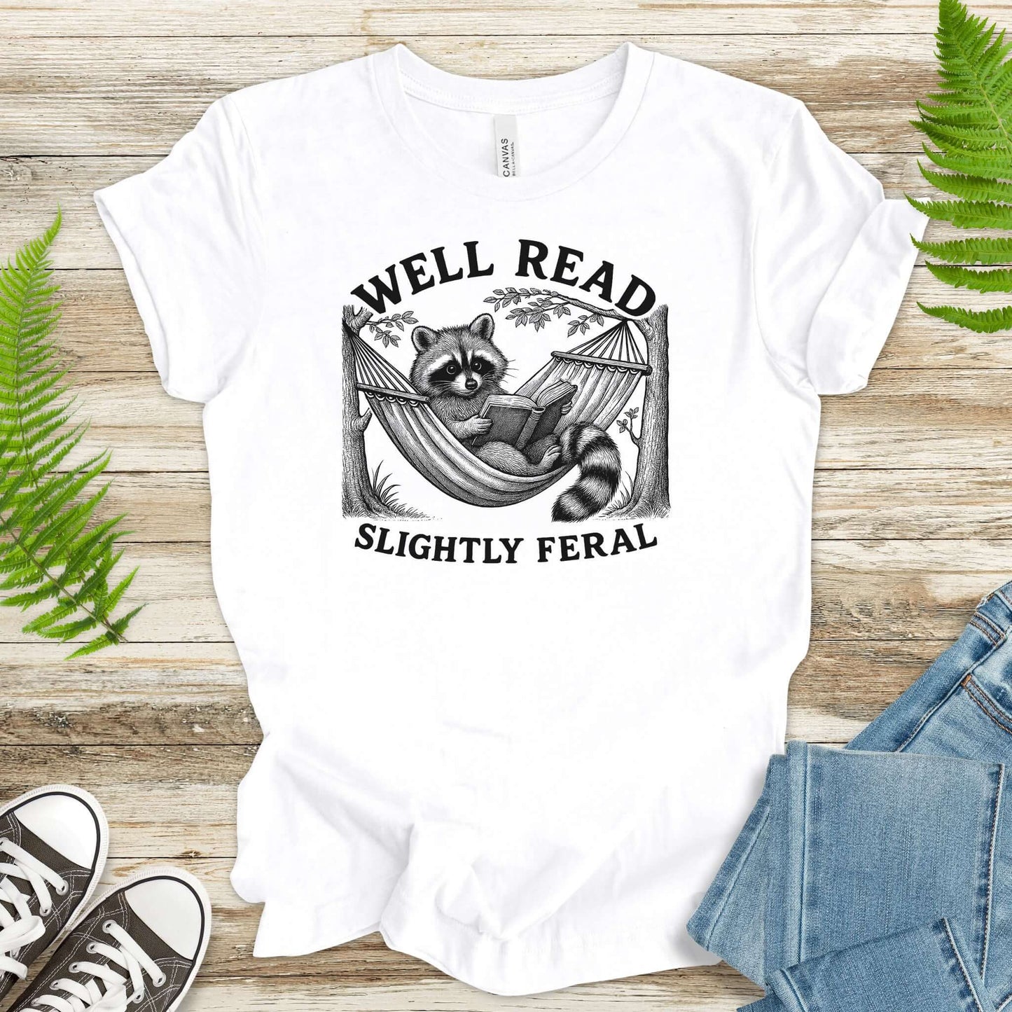 Raccoon Well Read Slightly Feral T-Shirt – Funny Book Lover Tee for Raccoon Fans