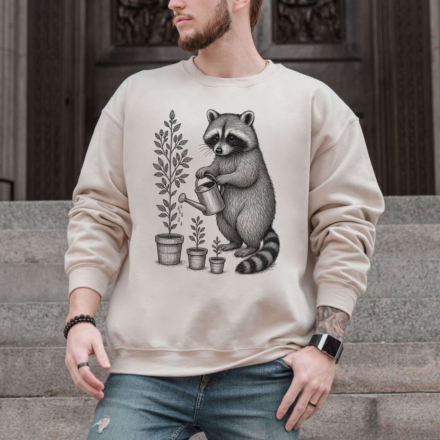 Raccoon Garden Sweatshirt – Funny Trash Panda Gardening Meme Sweatshirt