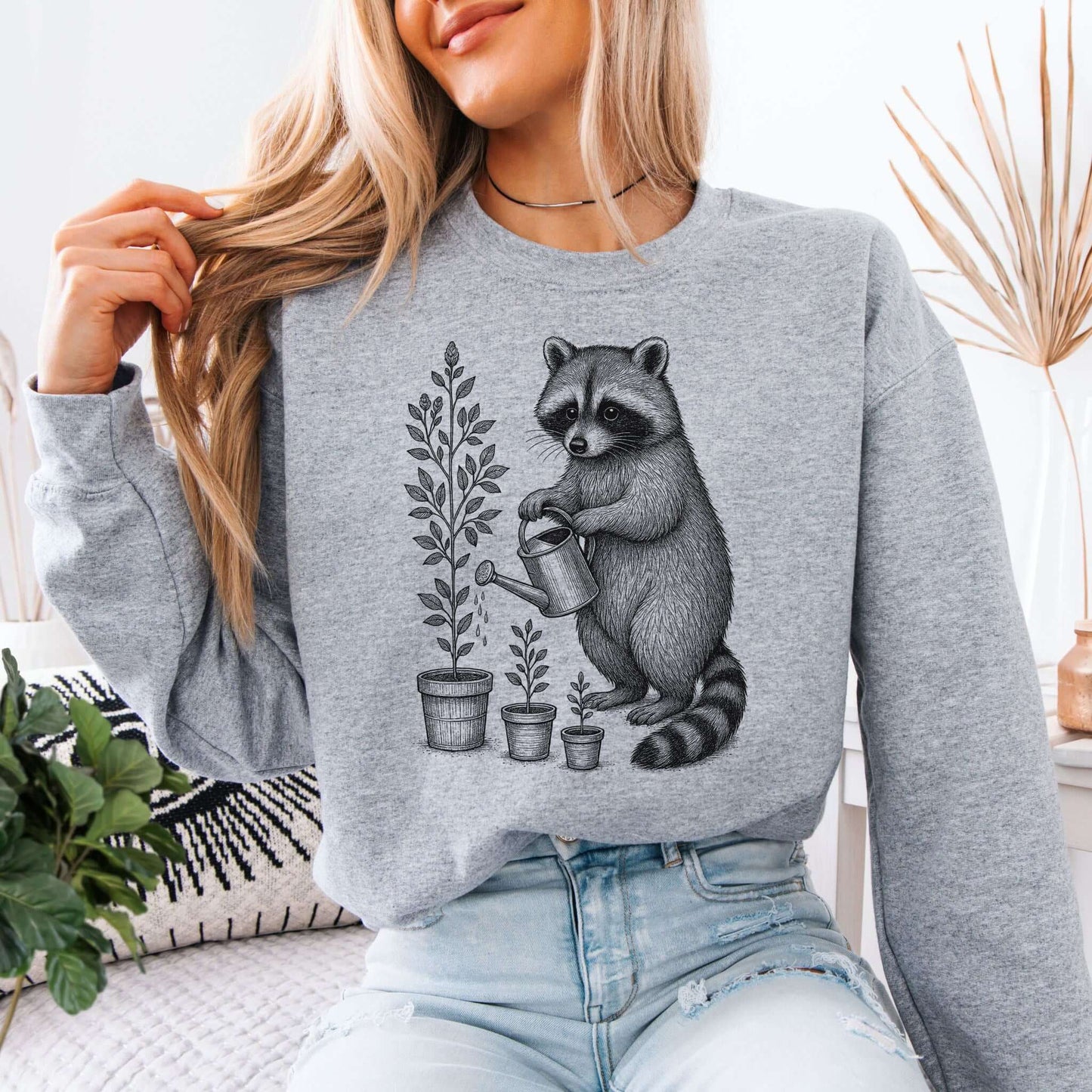Raccoon Garden Sweatshirt – Funny Trash Panda Gardening Meme Sweatshirt