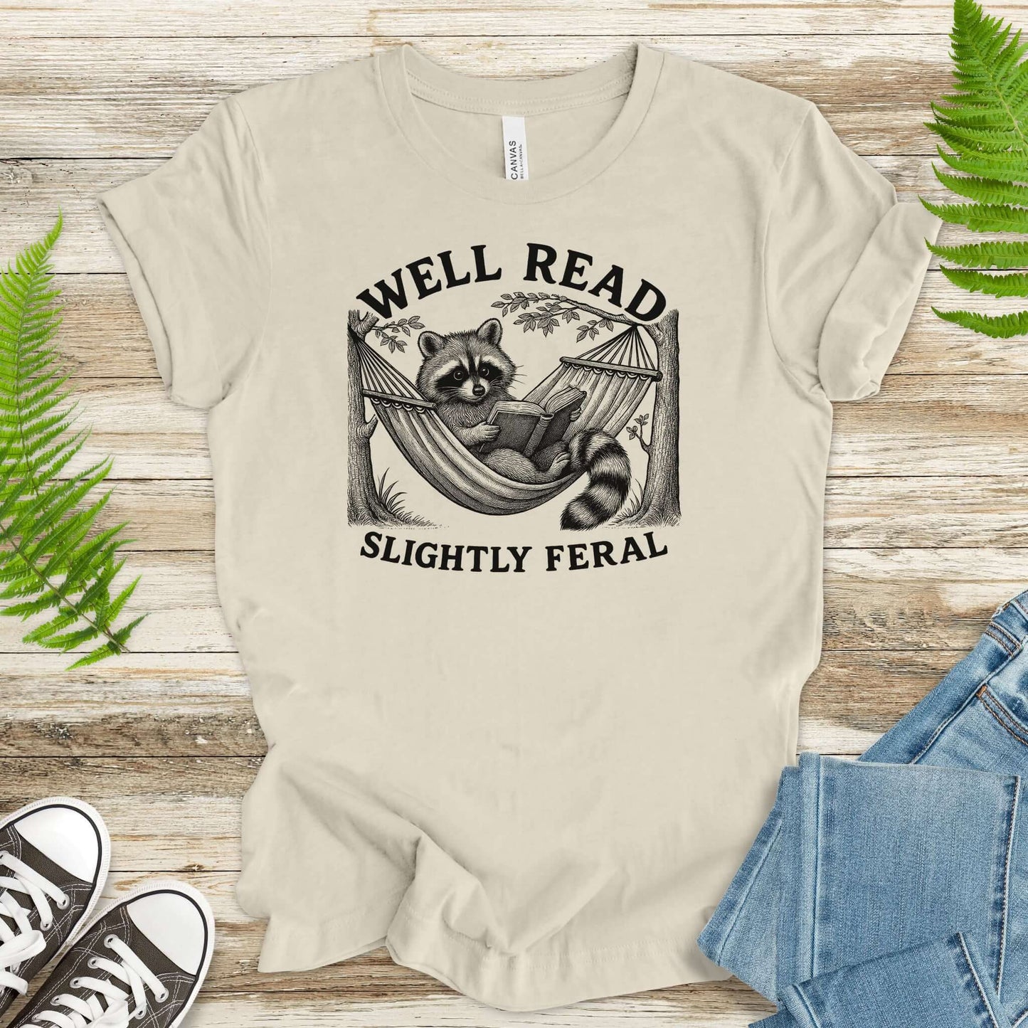 Raccoon Well Read Slightly Feral T-Shirt – Funny Book Lover Tee for Raccoon Fans