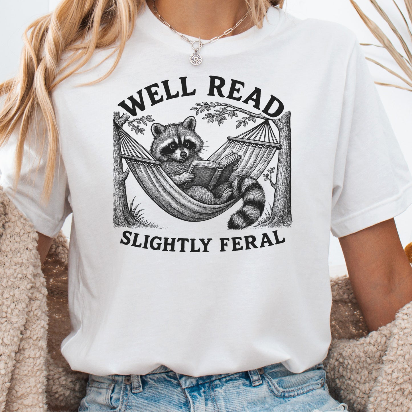 Raccoon Well Read Slightly Feral T-Shirt – Funny Book Lover Tee for Raccoon Fans