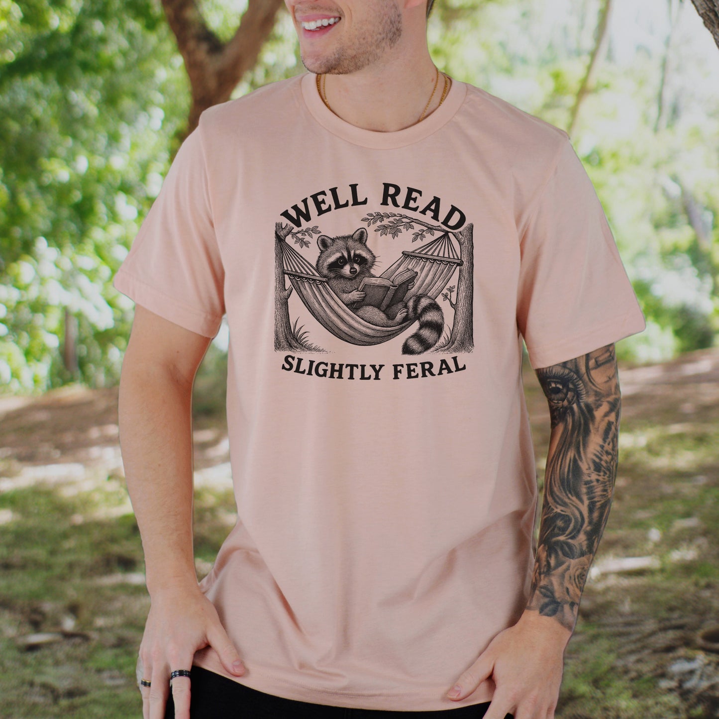 Raccoon Well Read Slightly Feral T-Shirt – Funny Book Lover Tee for Raccoon Fans
