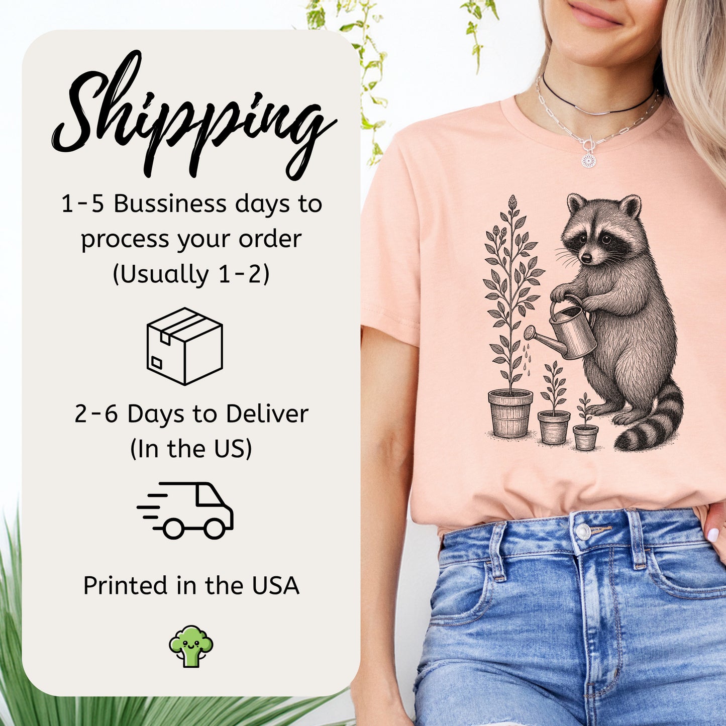 Raccoon Watering Plants Garden T-Shirt