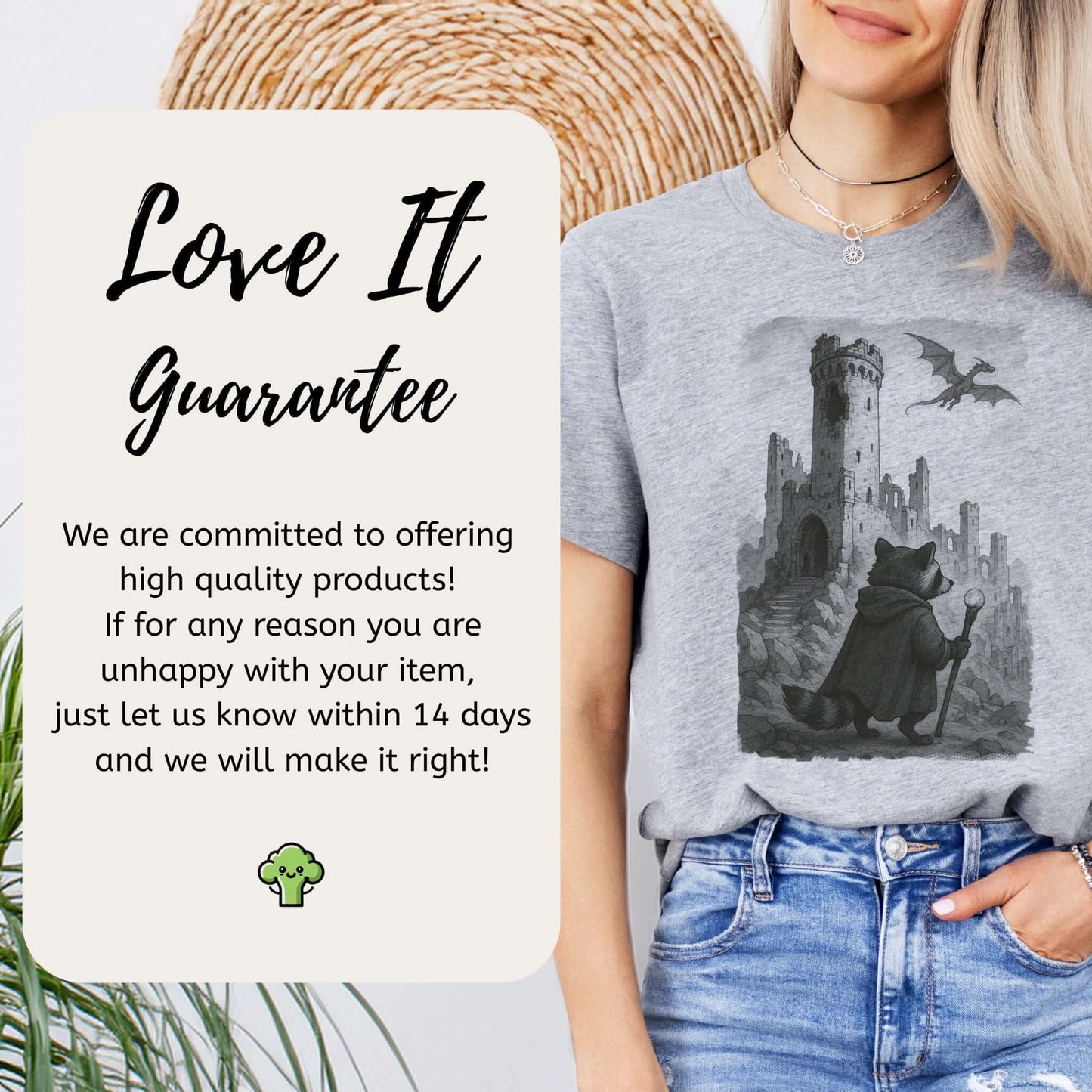 Raccoon Wizard and Dragon Castle T-Shirt – Fantasy Animal Adventure Tee