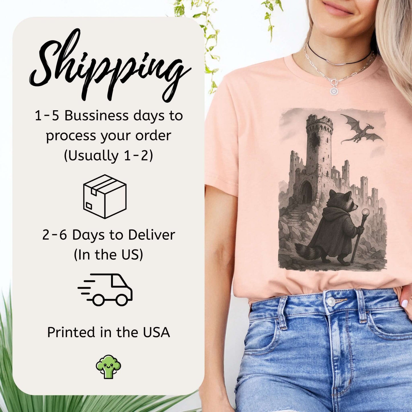 Raccoon Wizard and Dragon Castle T-Shirt – Fantasy Animal Adventure Tee