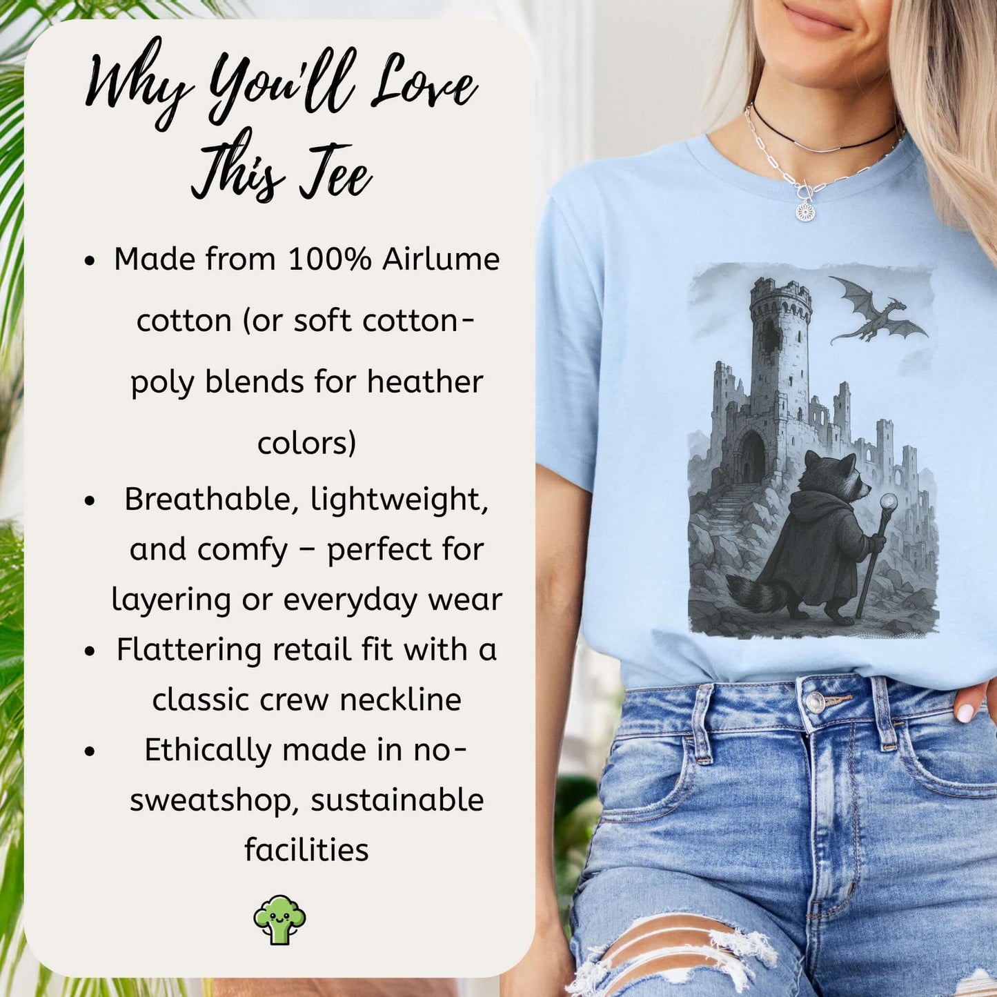 Raccoon Wizard and Dragon Castle T-Shirt – Fantasy Animal Adventure Tee