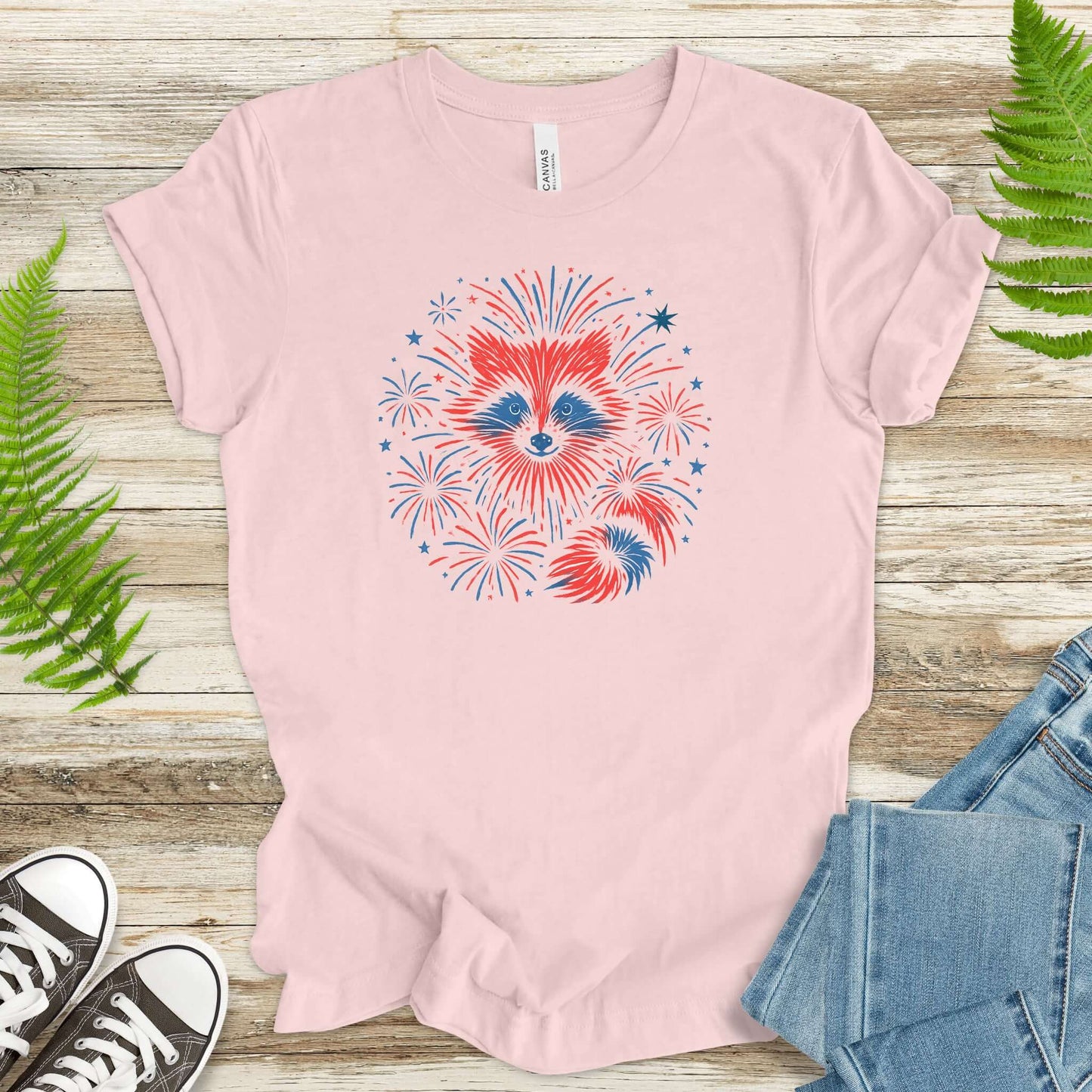 Firework Raccoon 4th of July T-Shirt