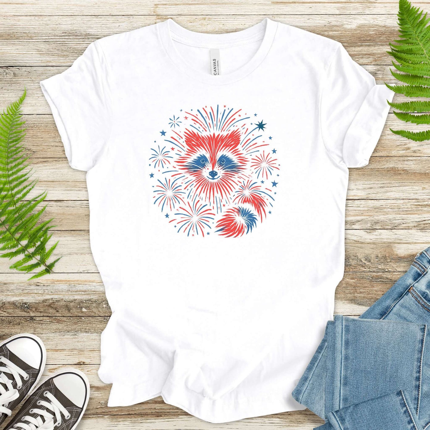 Firework Raccoon 4th of July T-Shirt