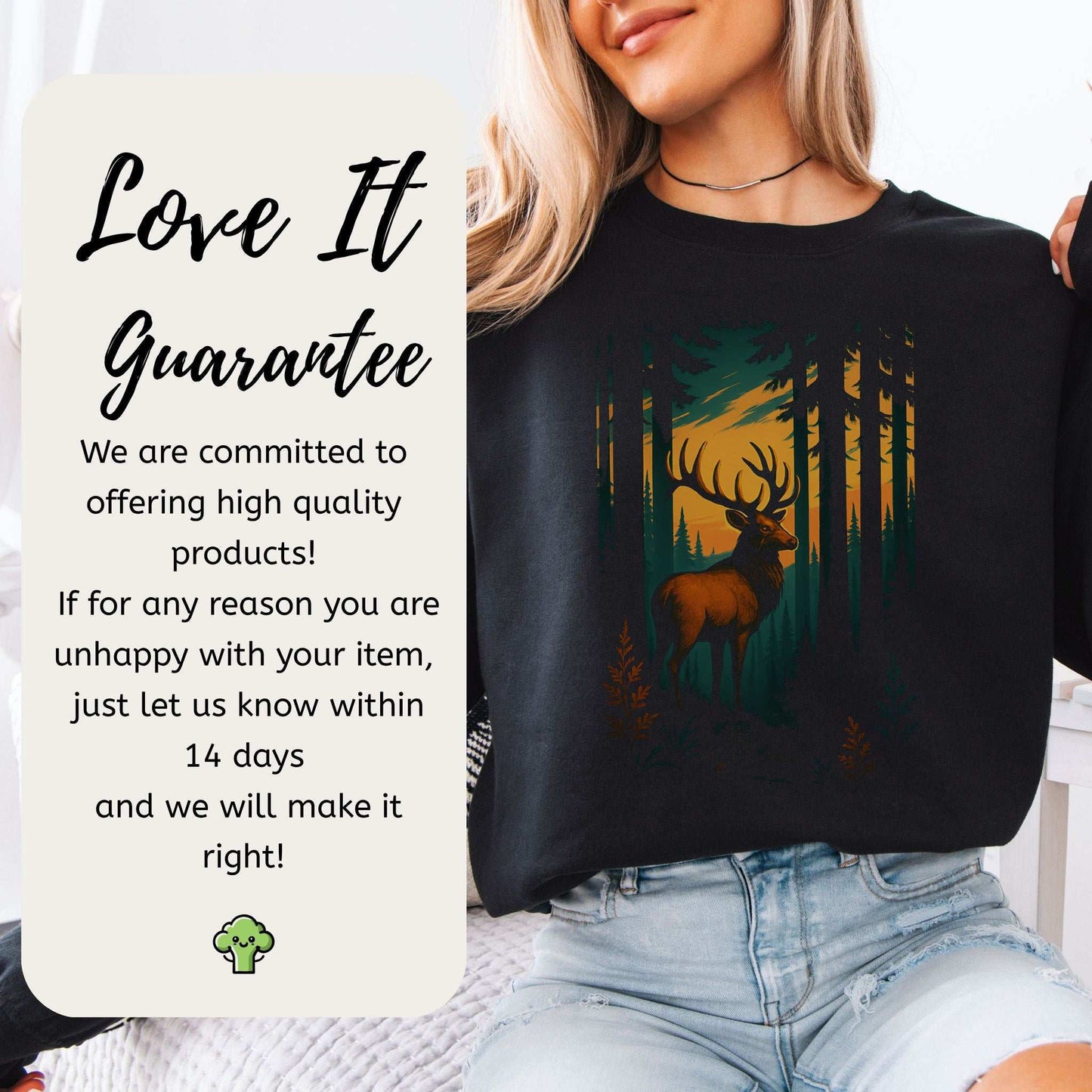 Reindeer in Forest Sweatshirt – Spirit Animal of Guidance and Stillness