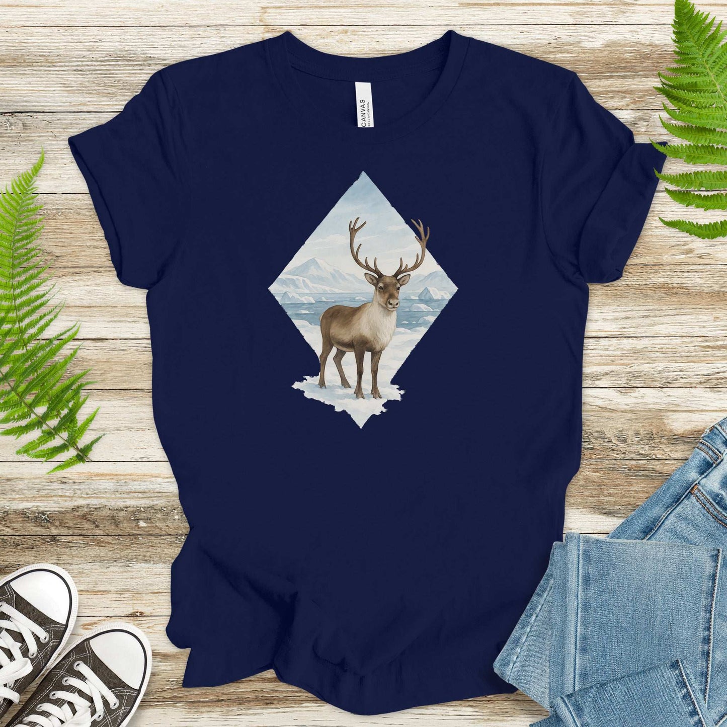 Arctic Reindeer Diamond T-Shirt – Retro Winter Nature Gift Tee