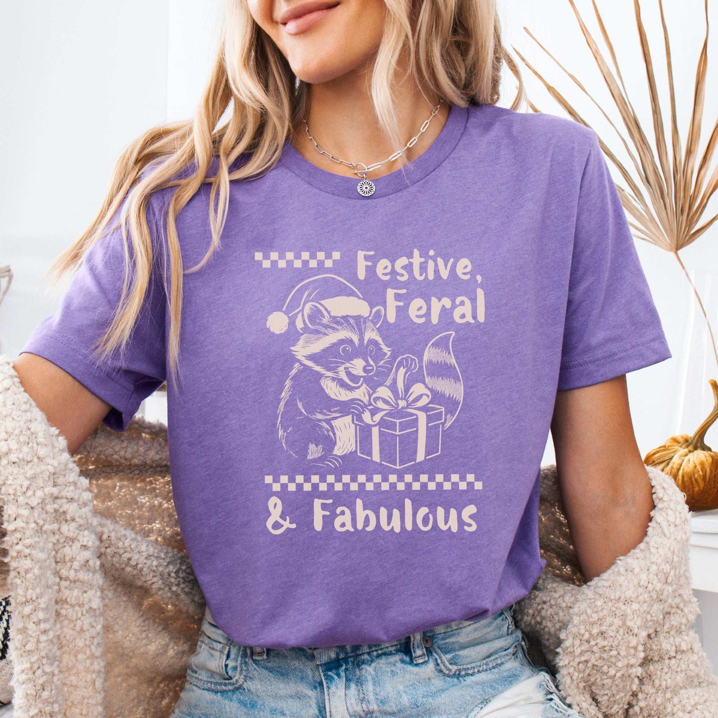 Festive Feral & Fabulous Raccoon T-Shirt – Funny Christmas Gift Tee