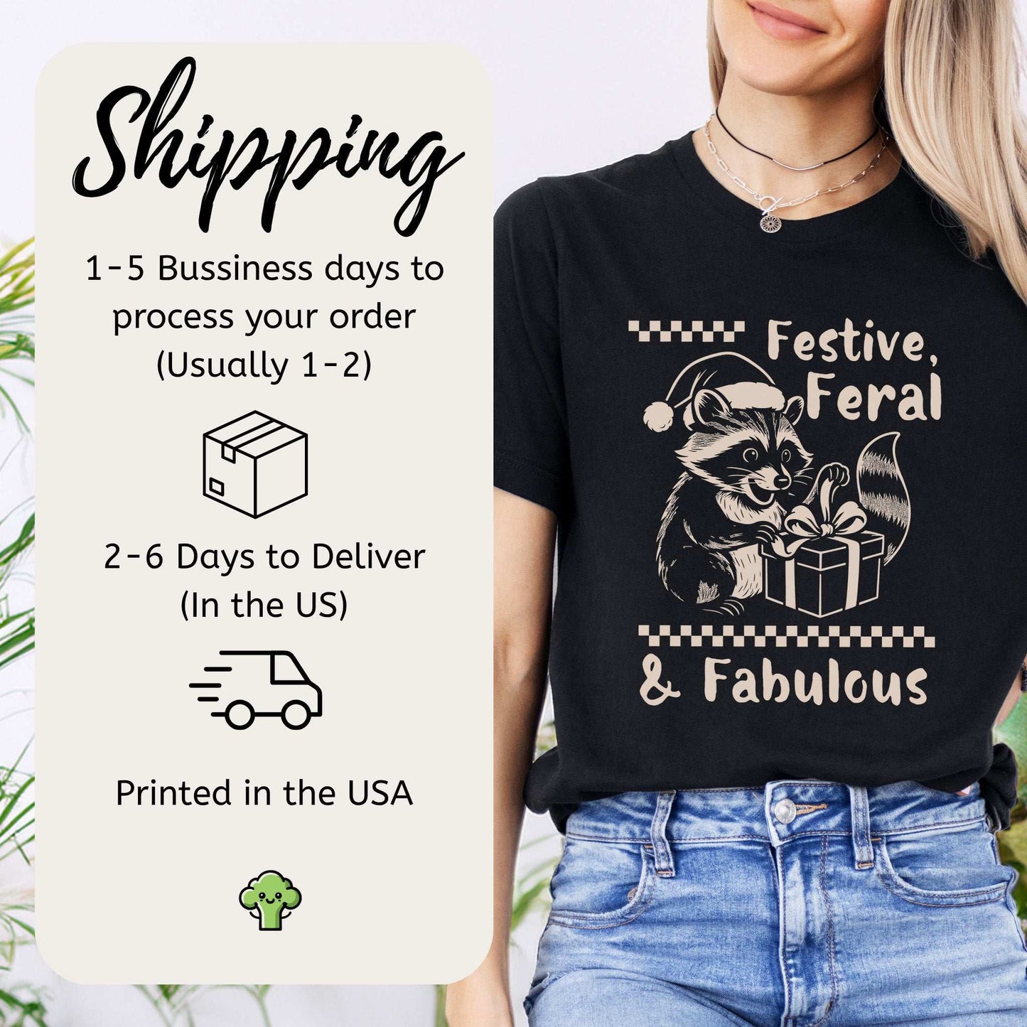 Festive Feral & Fabulous Raccoon T-Shirt – Funny Christmas Gift Tee