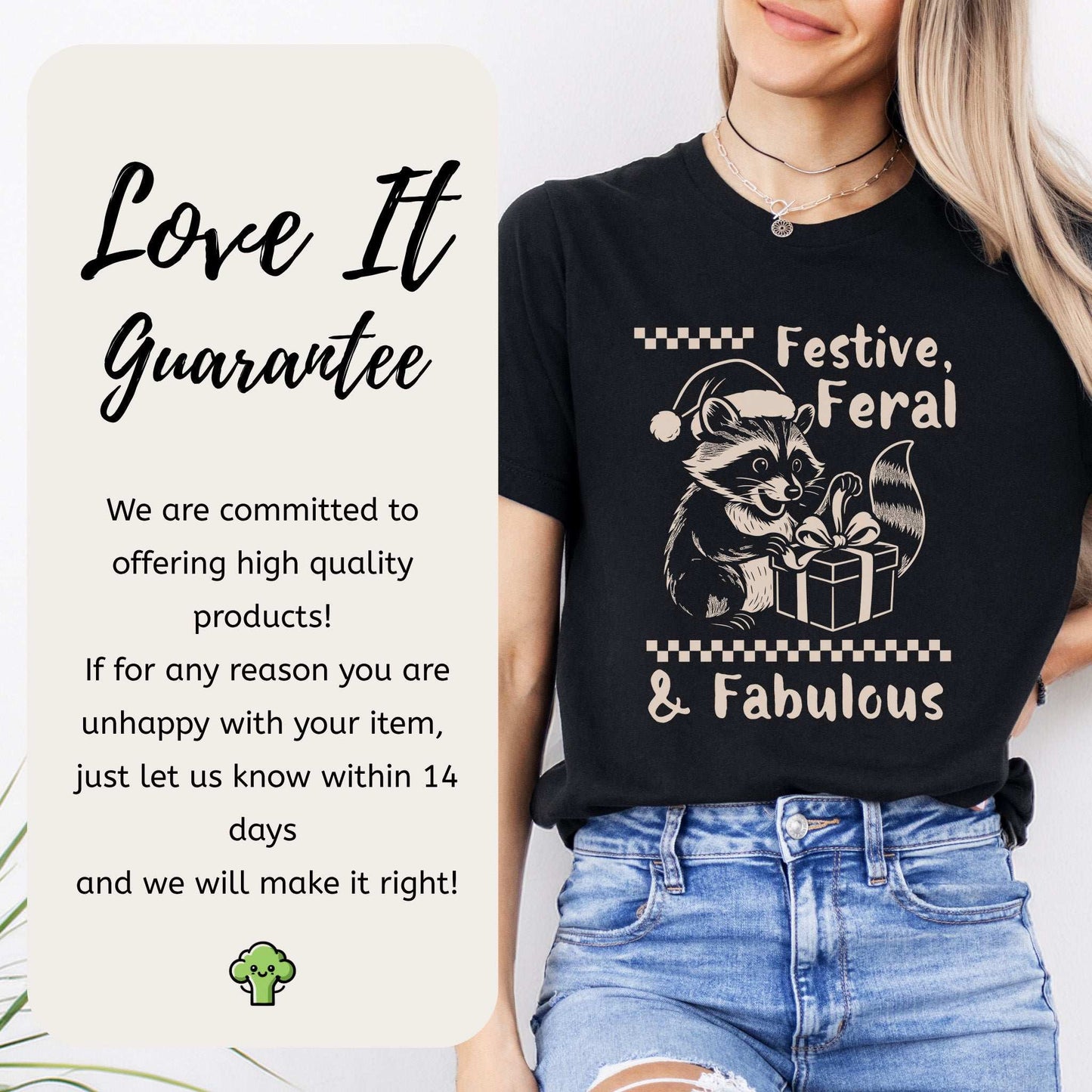Festive Feral & Fabulous Raccoon T-Shirt – Funny Christmas Gift Tee