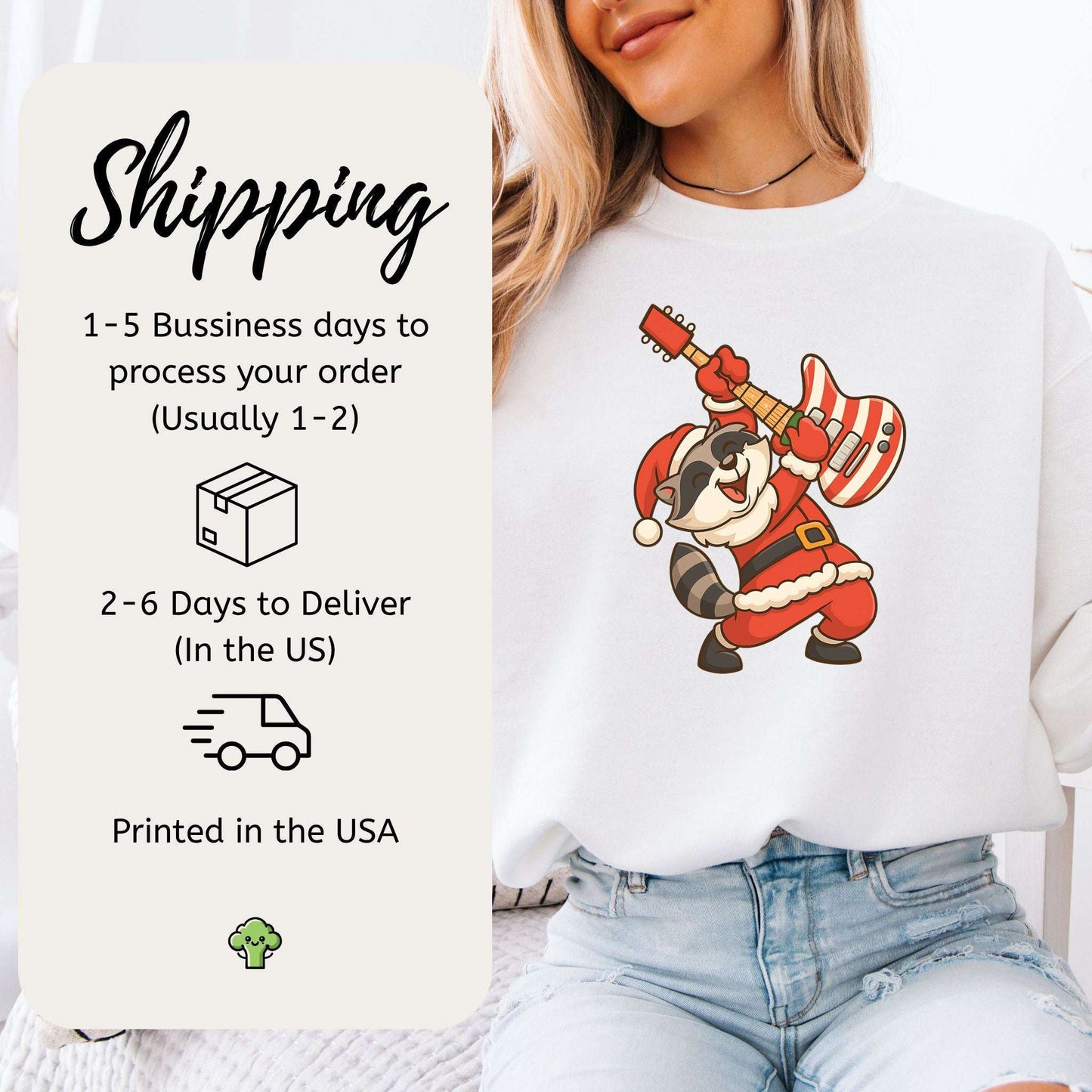 Rockin’ Santa Raccoon Sweatshirt – Funny Guitar Lover Christmas Vibes