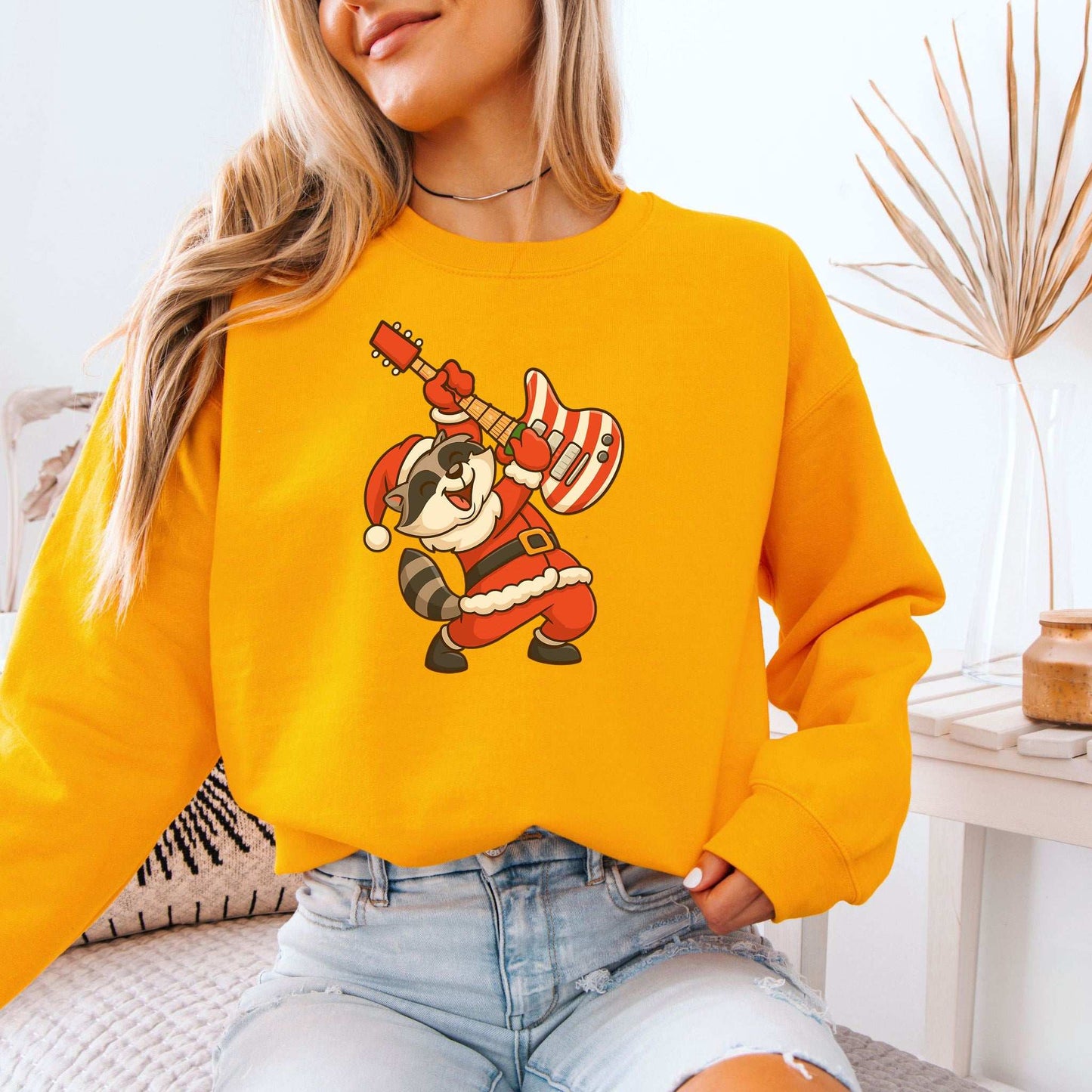 Rockin’ Santa Raccoon Sweatshirt – Funny Guitar Lover Christmas Vibes